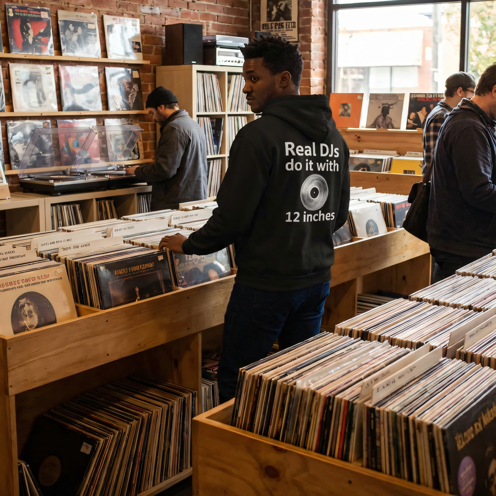 Vinyl Record DJ Hoodie | Real DJs do it with 12 inches Full Zip Hoodie product thumbnail image