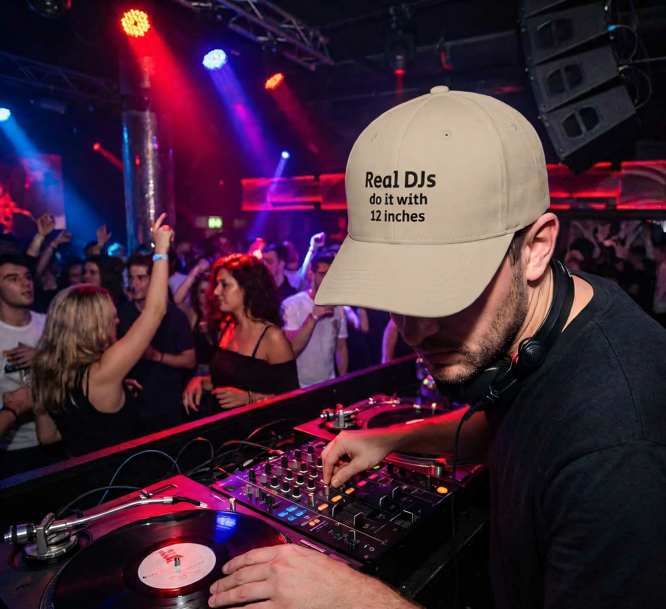 Vinyl Record DJ Music Cap | Real DJs do it with 12 inches Embroidered Baseball Hat