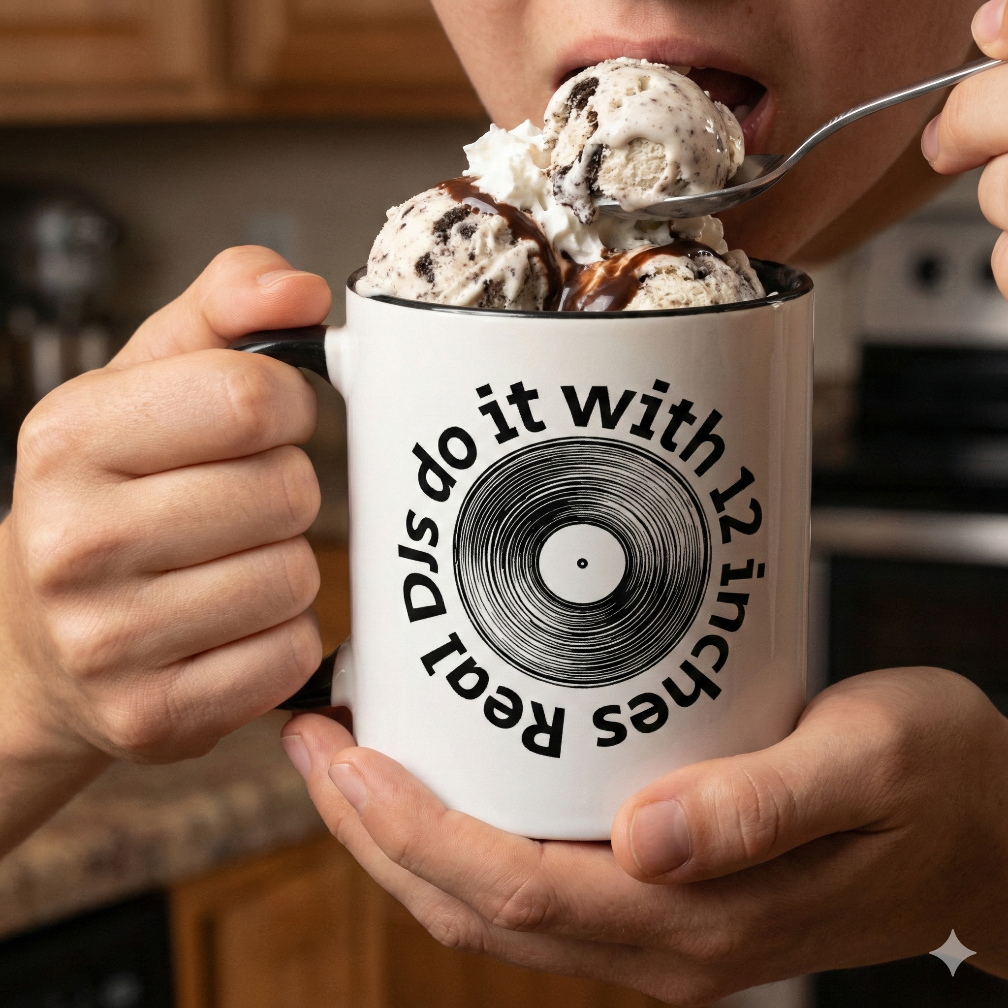 Vinyl Record DJ Music Accent Mug | Real DJs do it with 12 inches Coffee Mug product thumbnail image