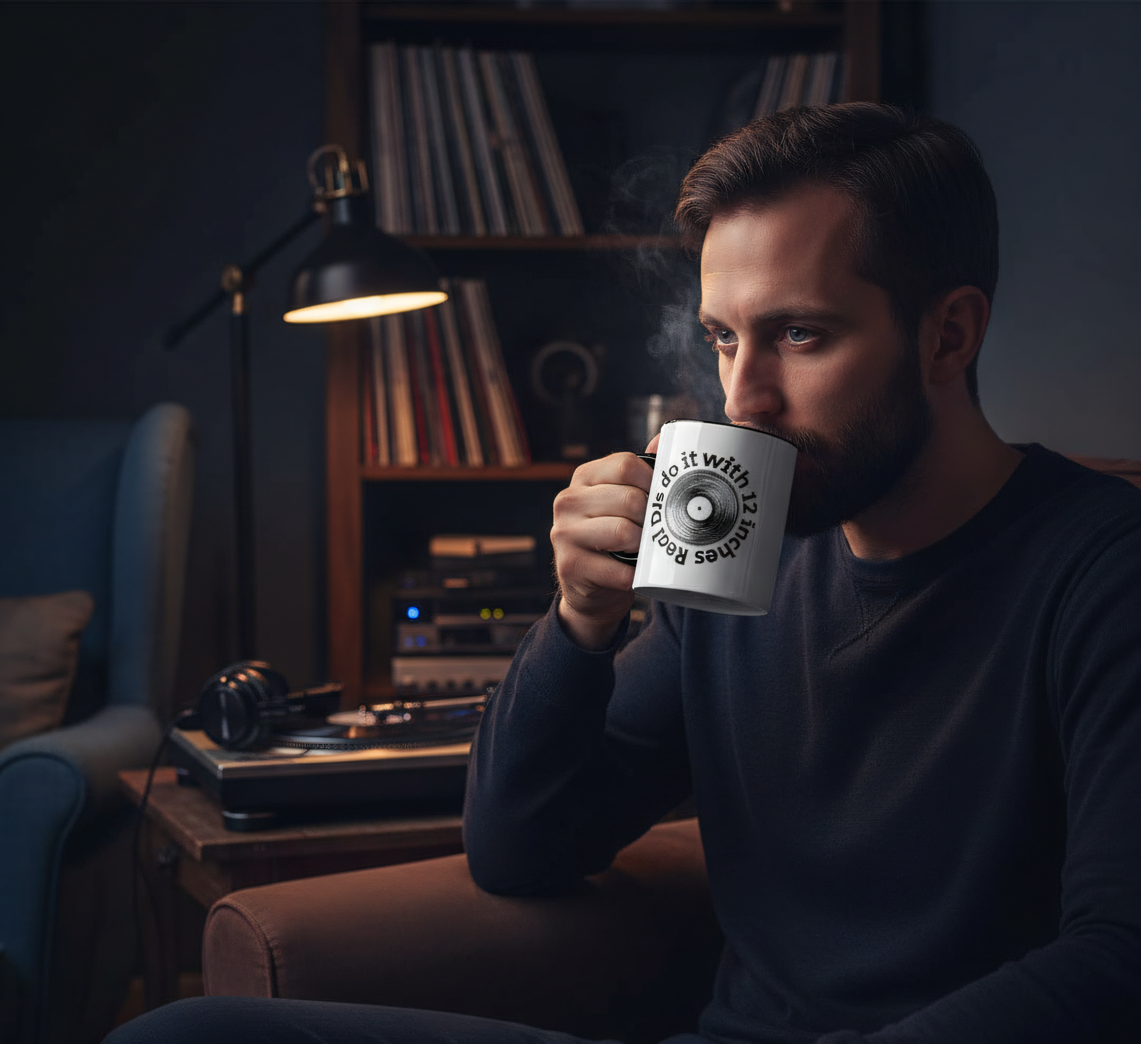 Vinyl Record DJ Music Accent Mug | Real DJs do it with 12 inches Coffee Mug product thumbnail image