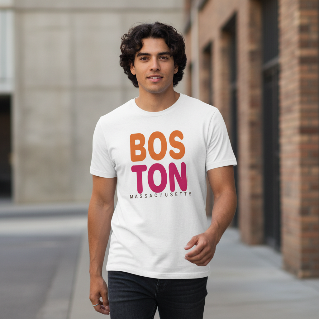 Boston Massachusetts Retro Bold Color Tee - not dollar store junk, our shirts are 100% heavy cotton you'll wear over and over - FREE SHIPPING. product thumbnail image