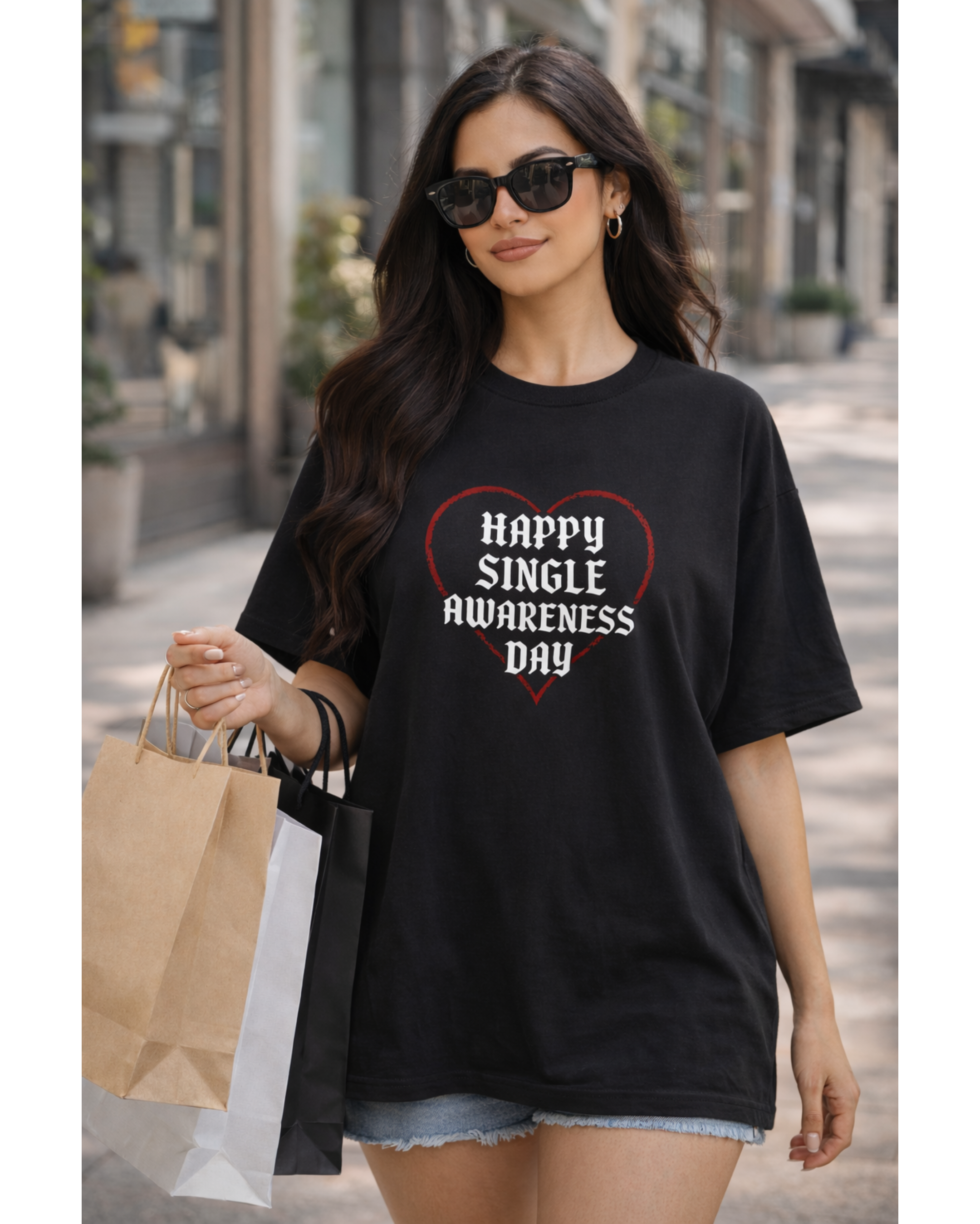 Happy Single Awareness Day Shirt—Gothic Valentine T-Shirt, Anti-Valentine Funny Single Tee, Old English Heart Shirt product thumbnail image
