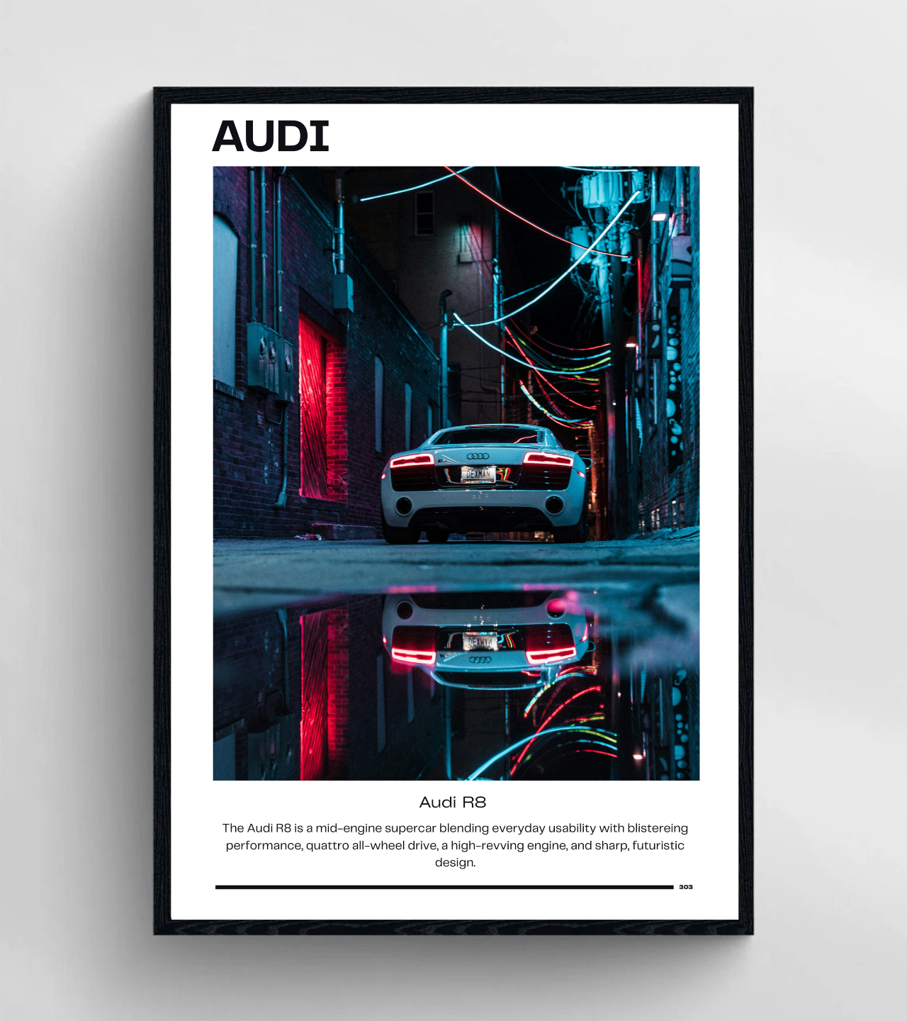 Audi R8 Neon Alley rolled poster 