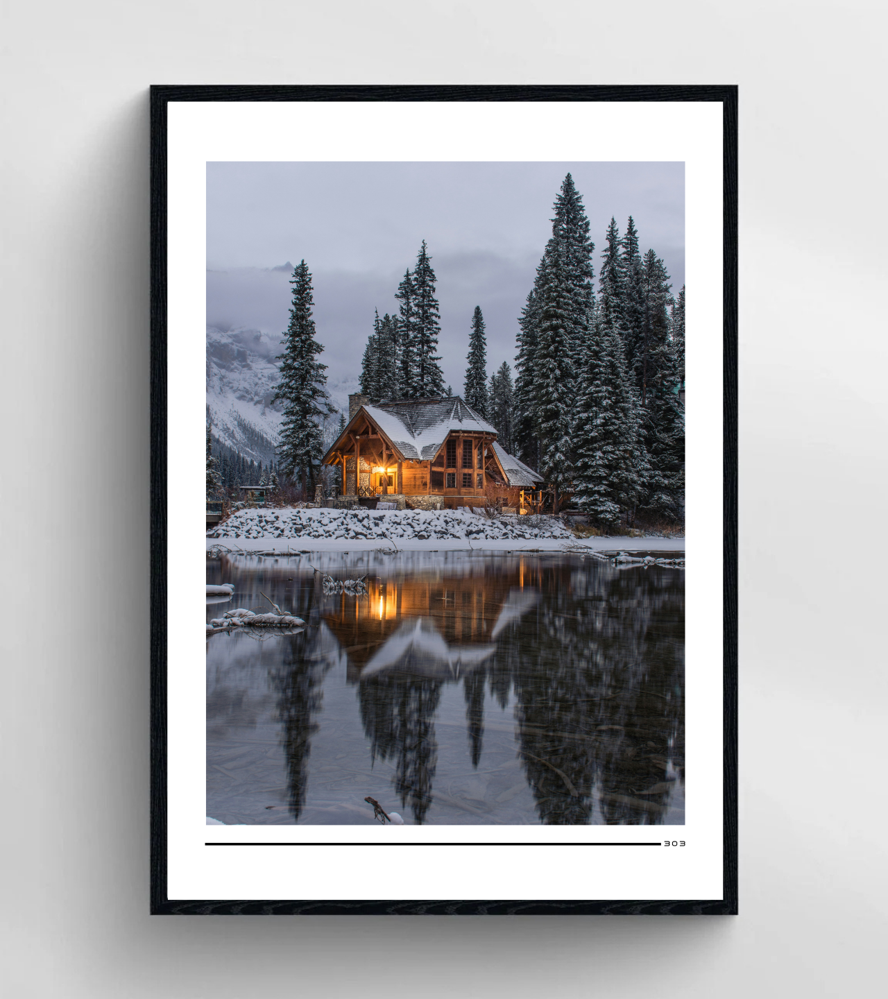 Snowy Cabin Lake Reflection Poster product thumbnail image