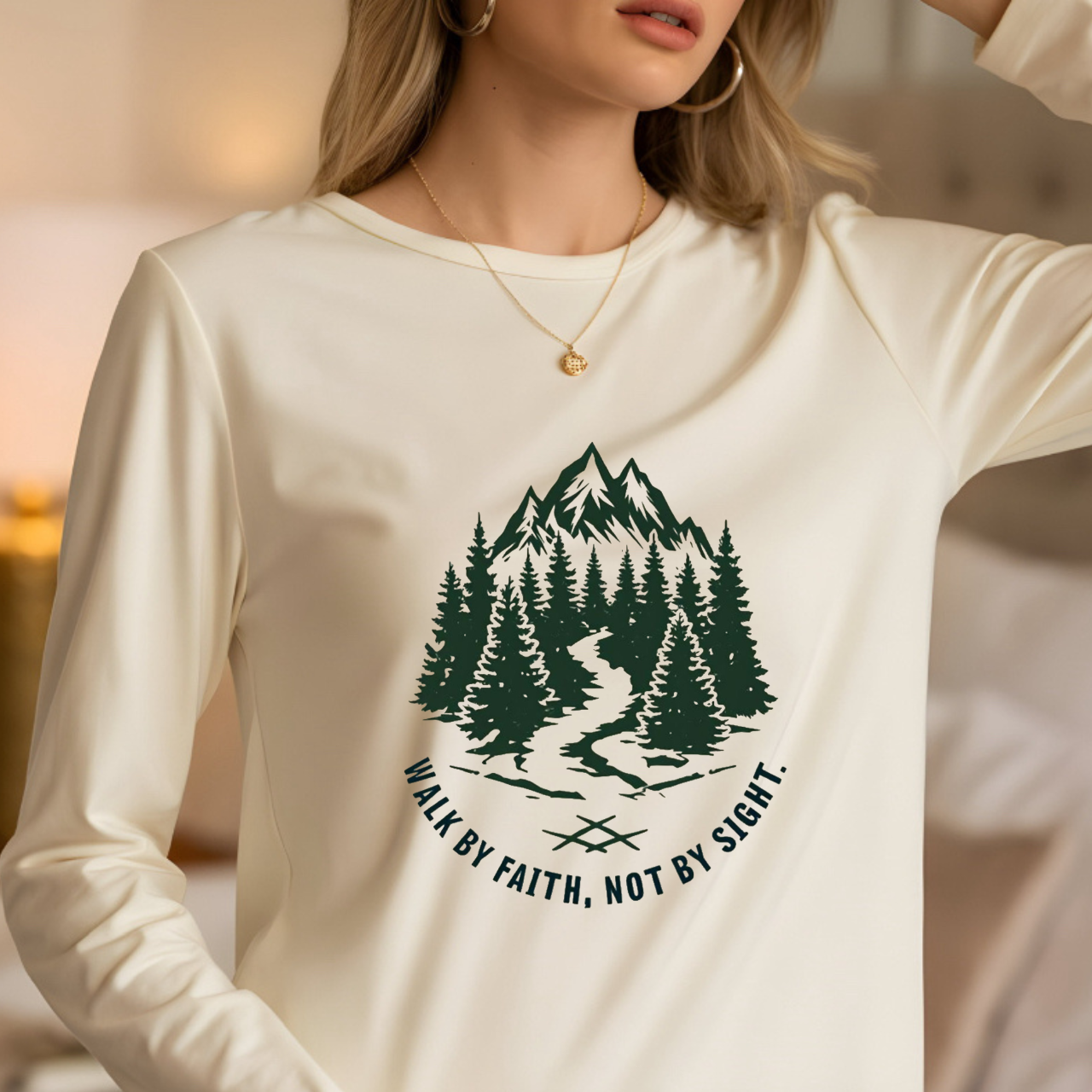 Walk by Faith, Not By Sight Comfort Colors Unisex Long Sleeve Shirt | Faith Mountain Graphic Tee | Garment Dyed Cotton product thumbnail image