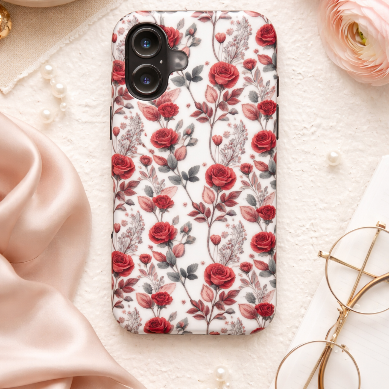 Floral Phone Case — Vintage Red Rose Pattern (Protective Floral iPhone Case) product thumbnail image