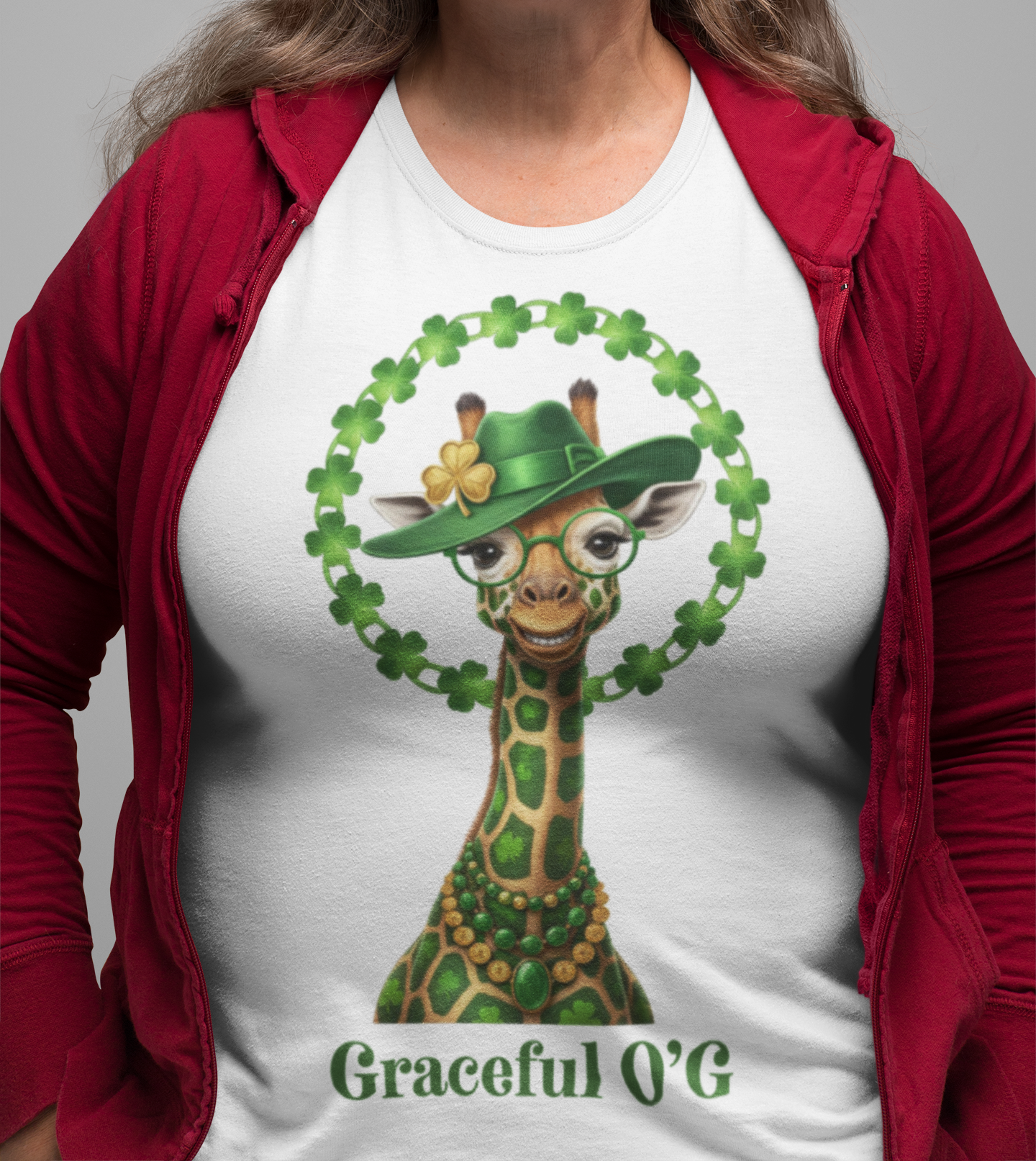 "Graceful O'G" Giraffe Comfort Colors Unisex T-Shirt — St. Patrick’s Day Shamrock Hat Tee product thumbnail image