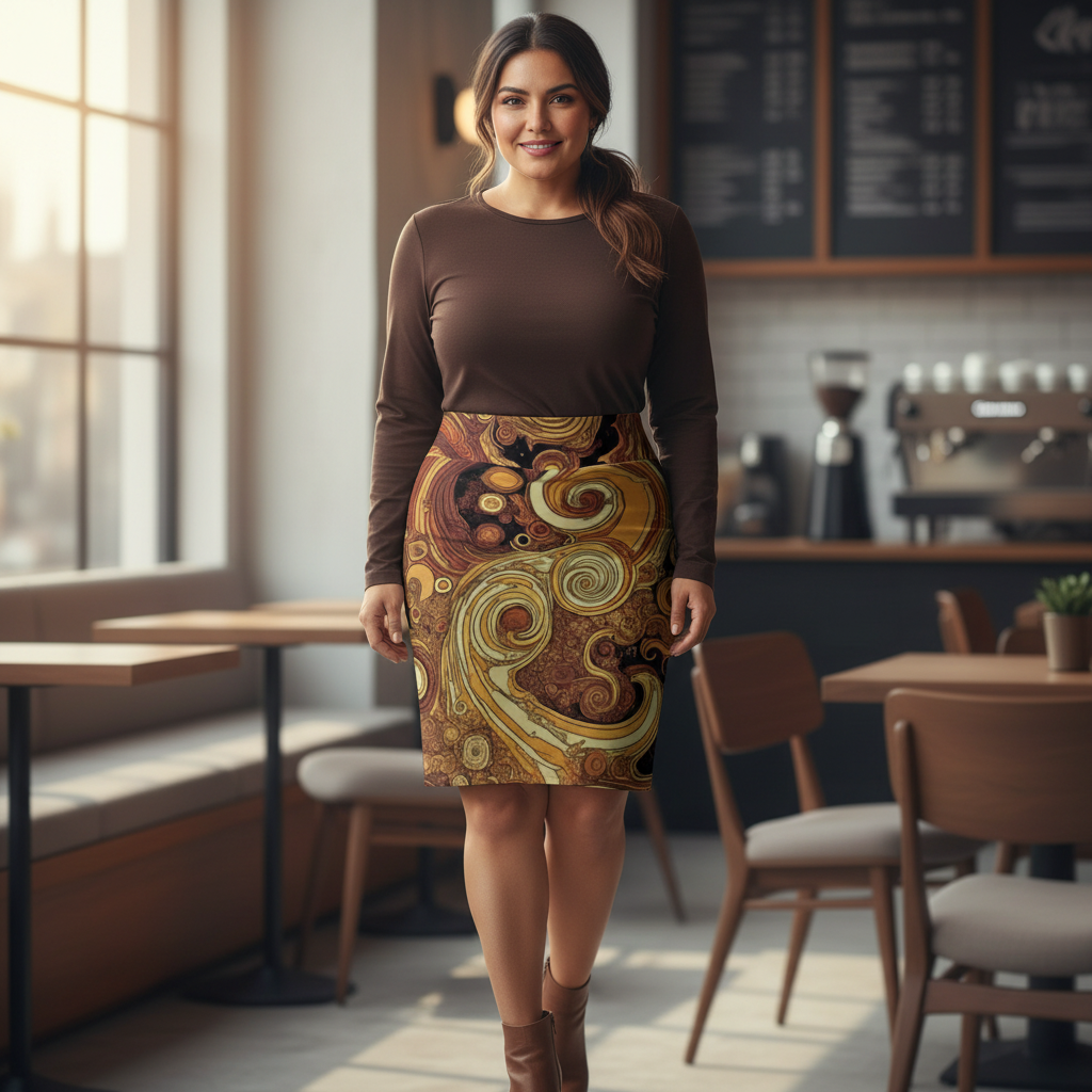 Abstract Swirl Pencil Skirt — Autumn Gold Art Print product thumbnail image Abstract Swirl Pencil Skirt — Autumn Gold Art Print product thumbnail image