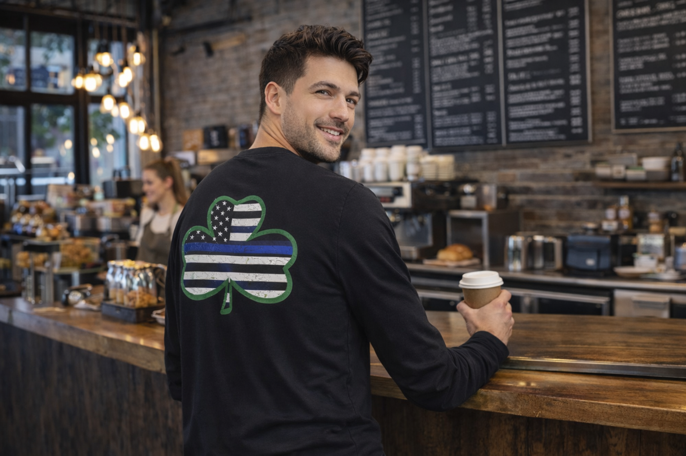 Thin Blue Line Shamrock Long Sleeve Tee product thumbnail image Thin Blue Line Shamrock Long Sleeve Tee product thumbnail image