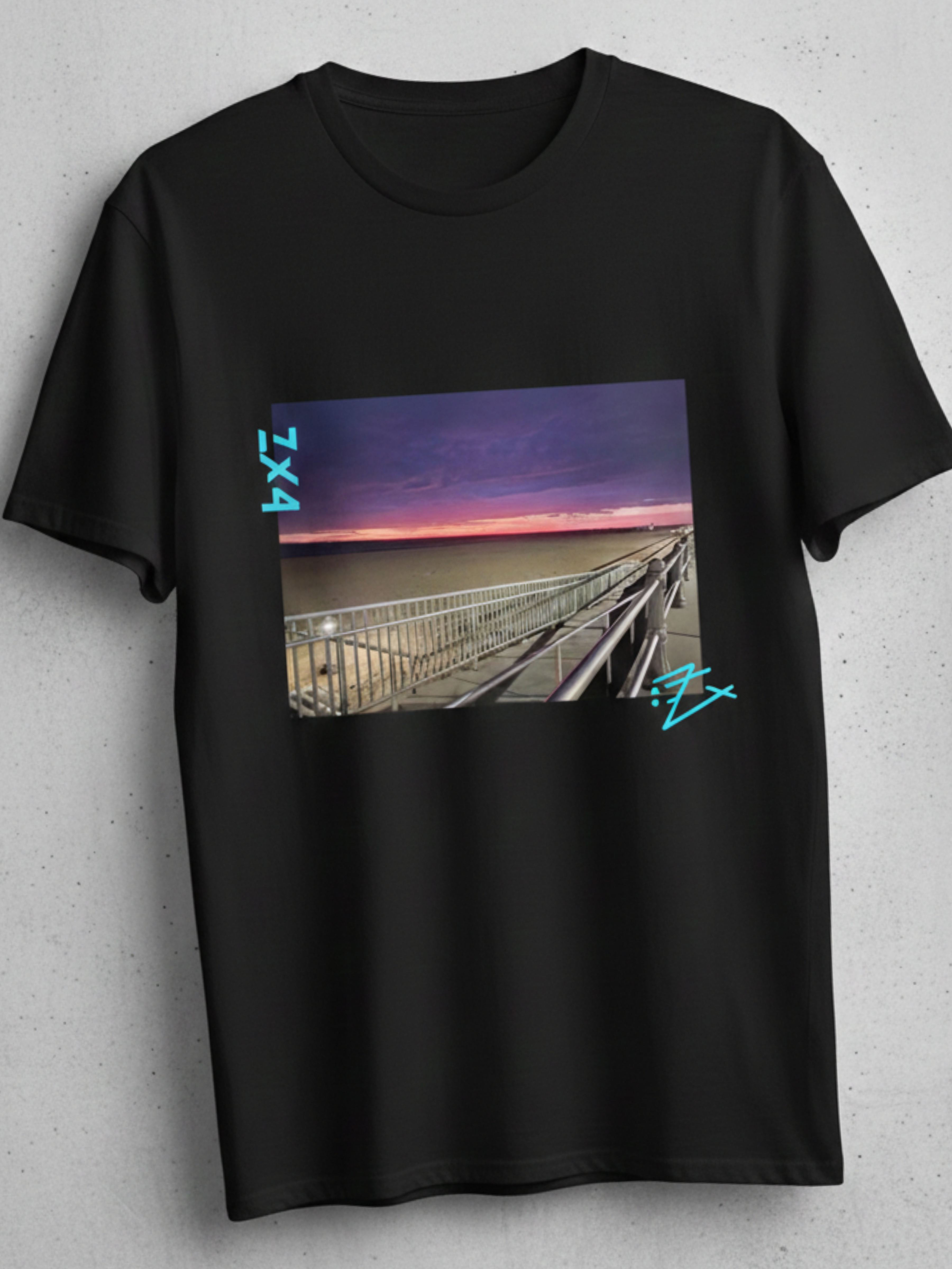 Sunset Boardwalk T-Shirt – Retro Vaporwave Beach Photo Tee