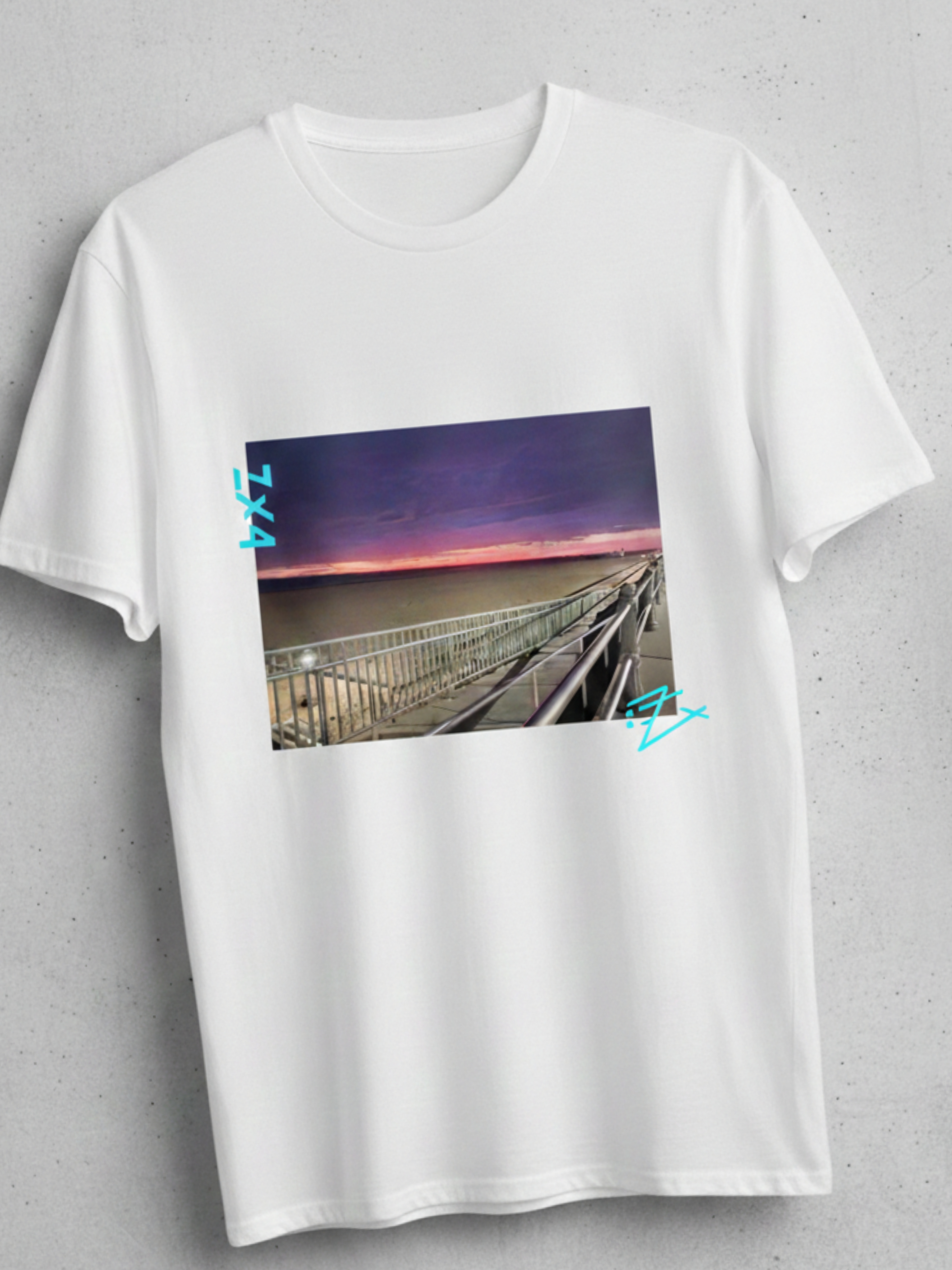 Sunset Boardwalk T-Shirt – Retro Vaporwave Beach Photo Tee product thumbnail image