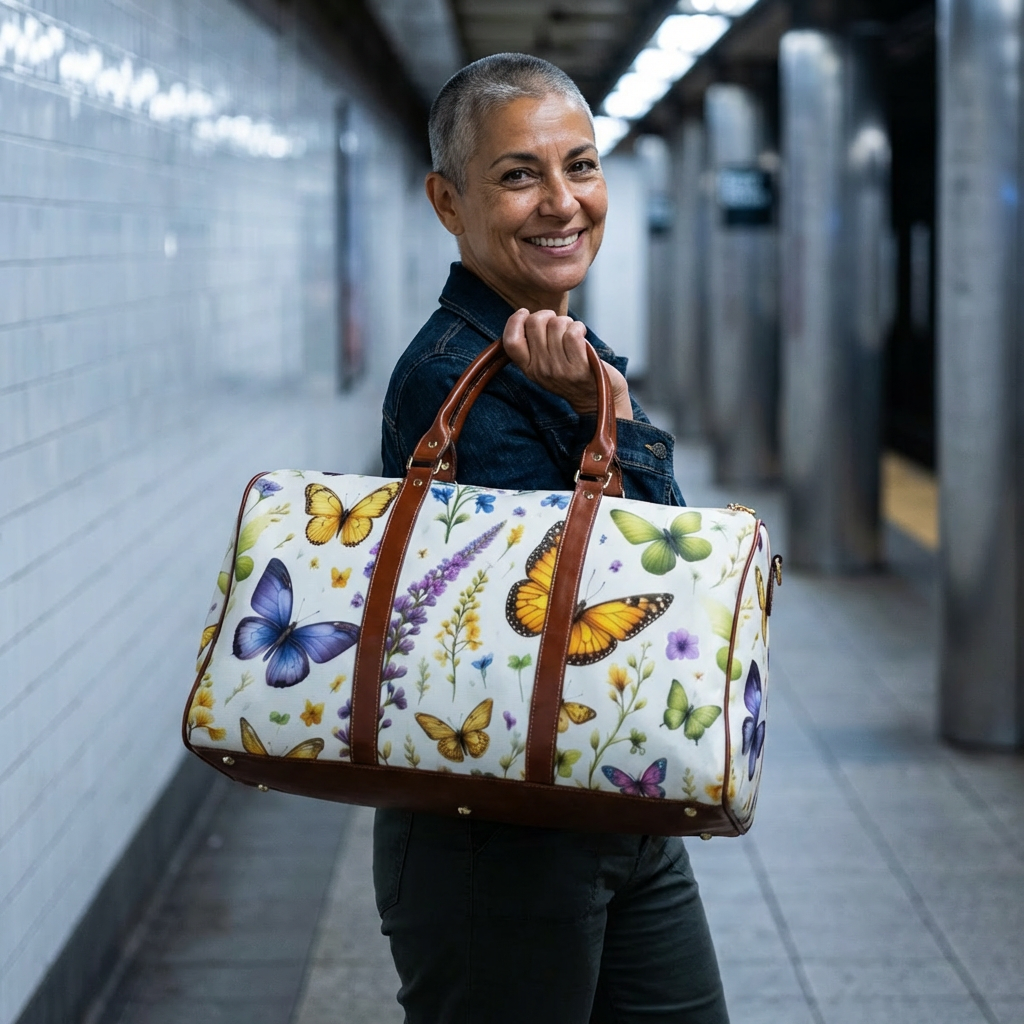 Butterfly Garden Waterproof Travel Bag — Floral Vacation Duffel