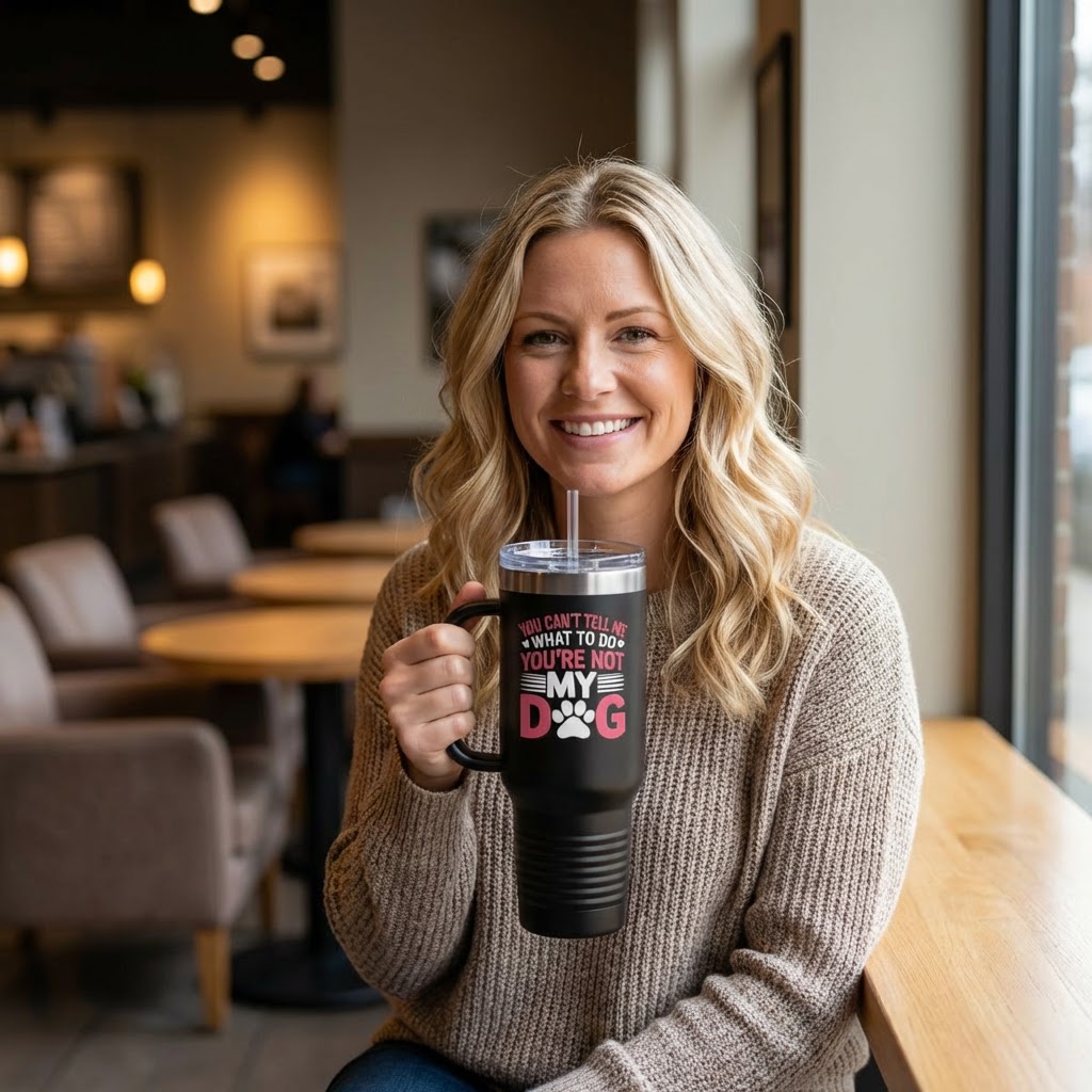 40oz Insulated Travel Mug — "You're Not My Dog" Funny Paw Print Tumbler product thumbnail image 40oz Insulated Travel Mug — "You're Not My Dog" Funny Paw Print Tumbler product thumbnail image