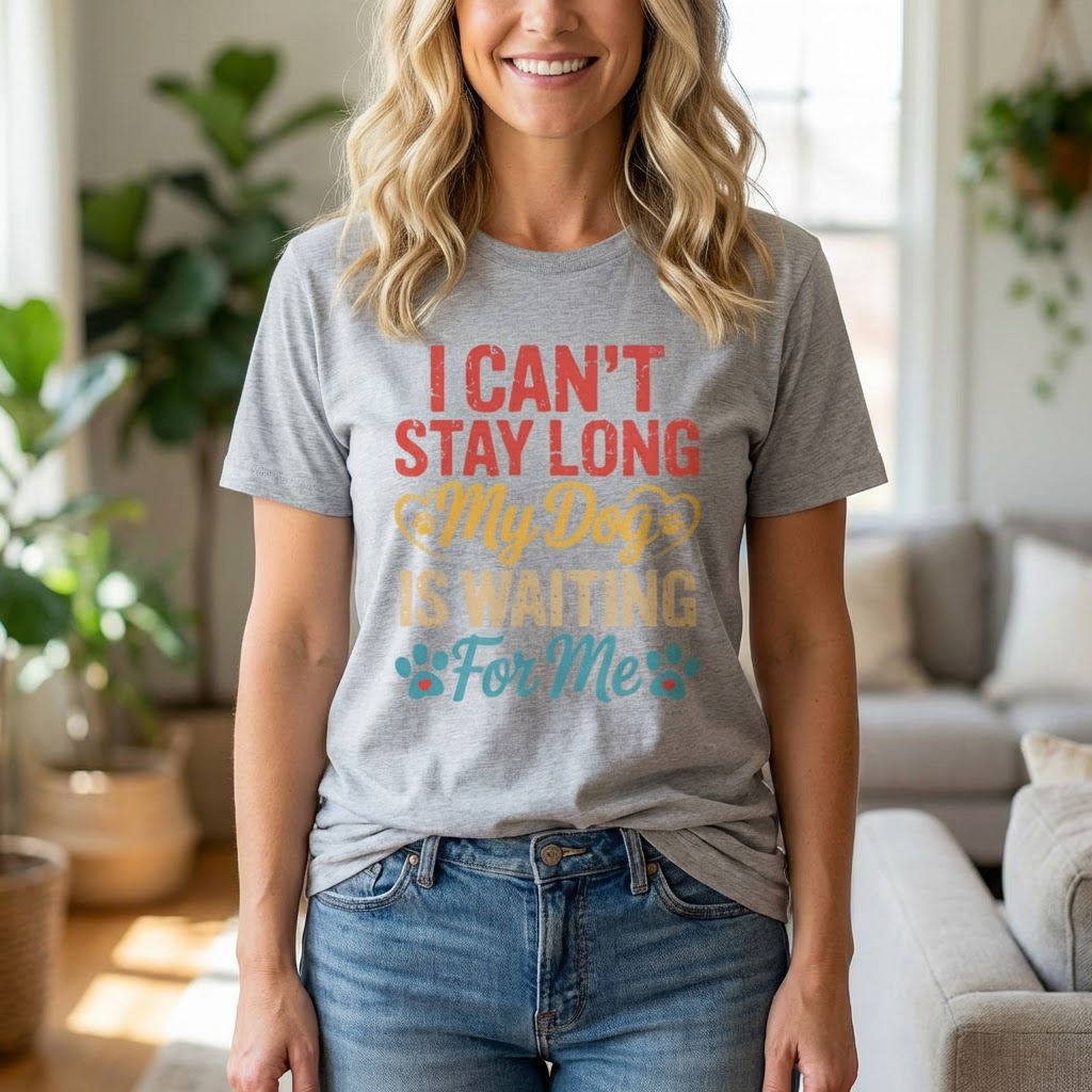Dog Lover T‑Shirt — "I Can’t Stay Long My Dog Is Waiting For Me" Graphic Tee product thumbnail image