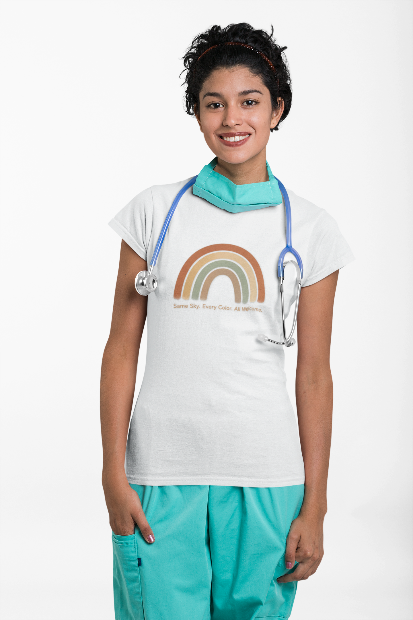 Neutral Rainbow Arc T-Shirt | muted boho rainbow, desert arc design product thumbnail image
