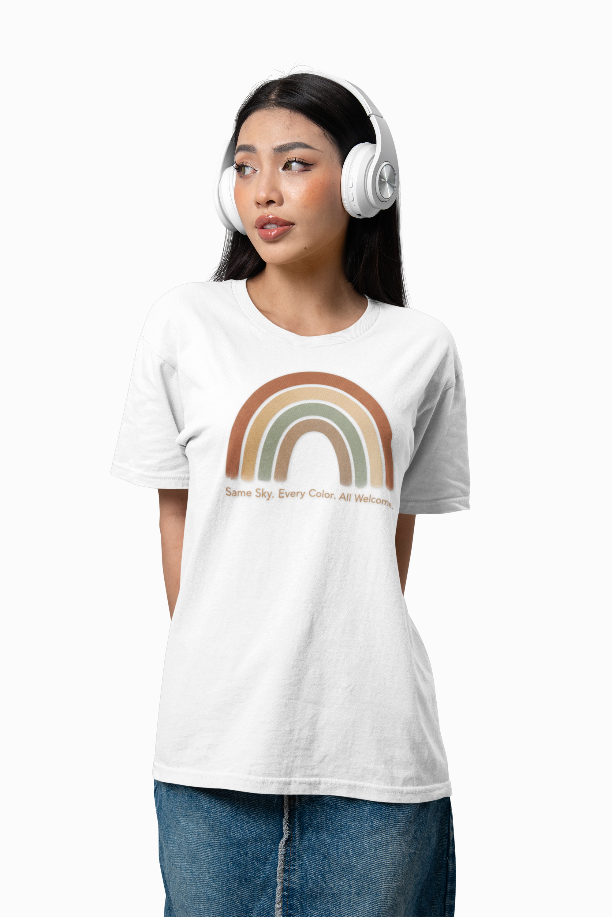 Neutral Rainbow Arc T-Shirt | muted boho rainbow, desert arc design product thumbnail image