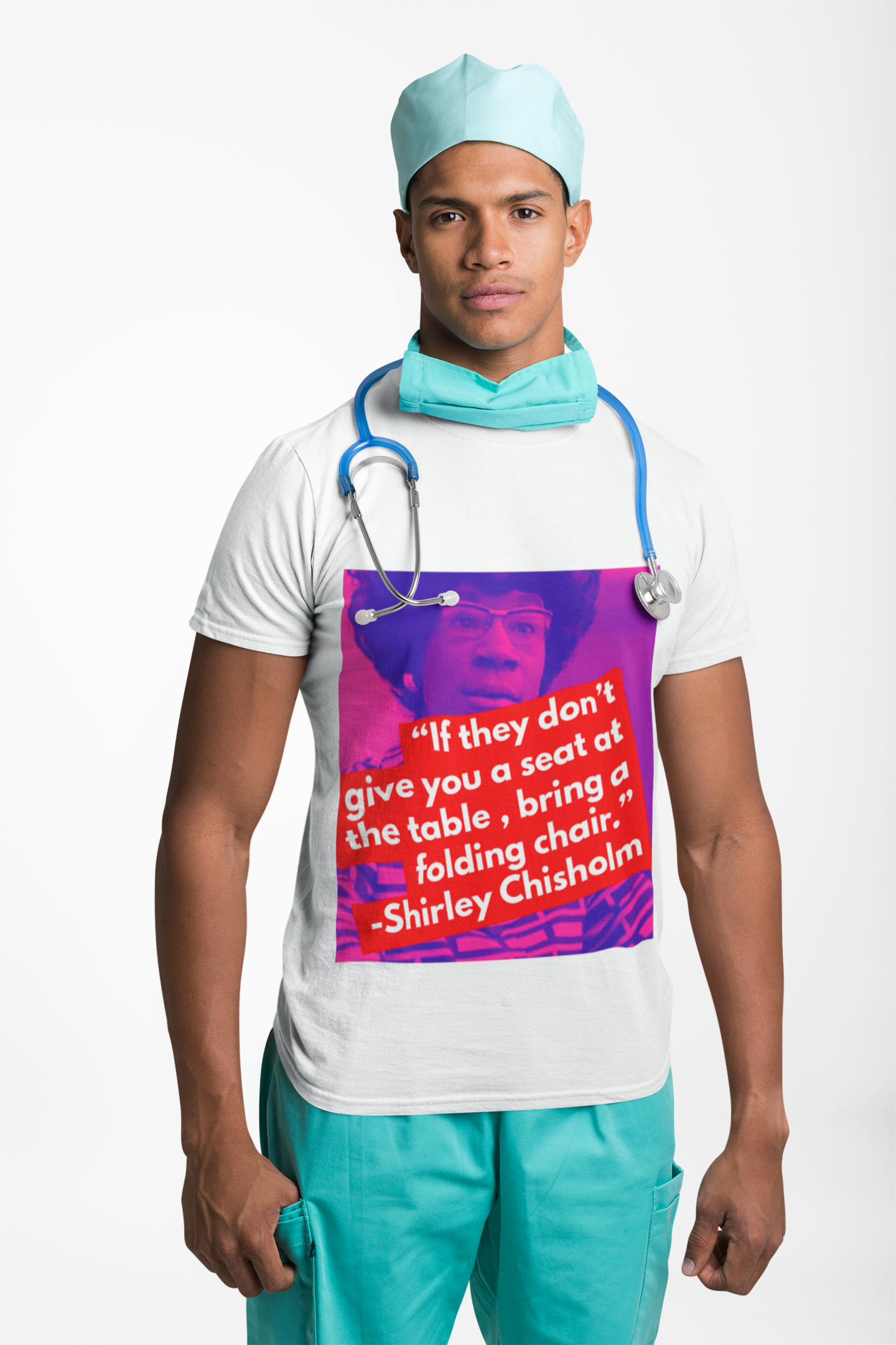 Shirley Chisholm Quote T-Shirt — "If they don't give you a seat at the table, bring a folding chair" product thumbnail image
