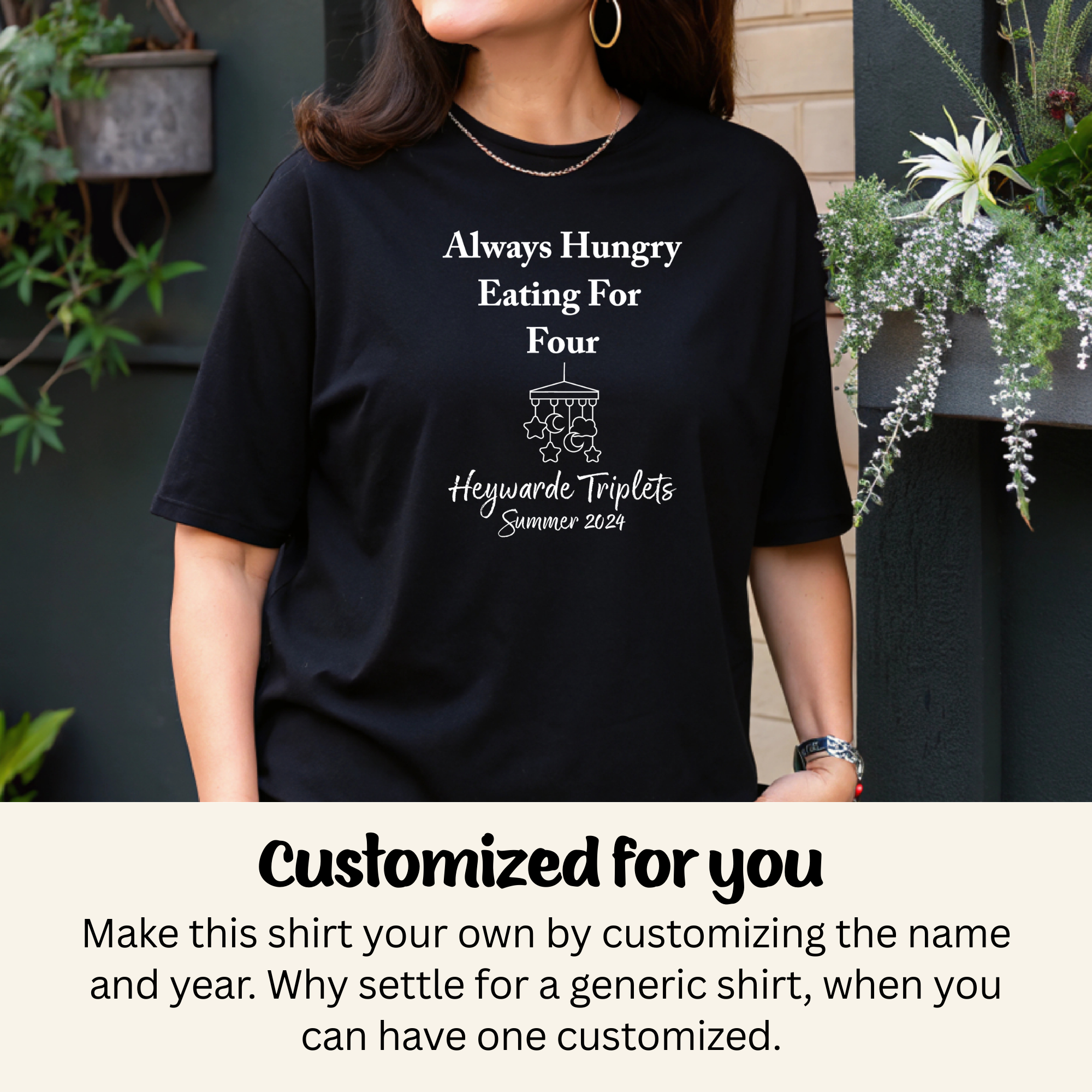 Triplets Funny Triplets Pregnancy Announcement Shirt, Personalized Pregnant with Triplets Shirt, Custom Triplets Announcement T Shirt  product thumbnail image