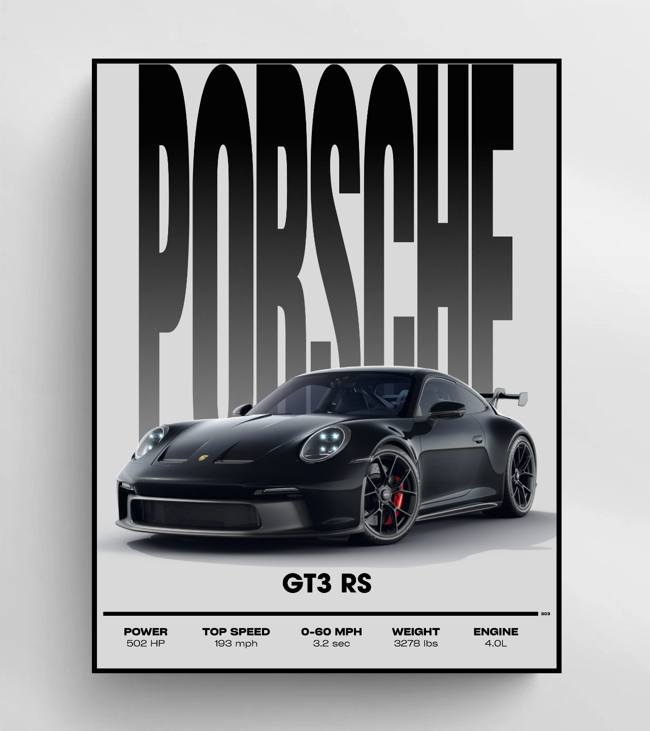 Porsche GT3 RS Rolled Poster — Black Sports Car Wall Art product thumbnail image
