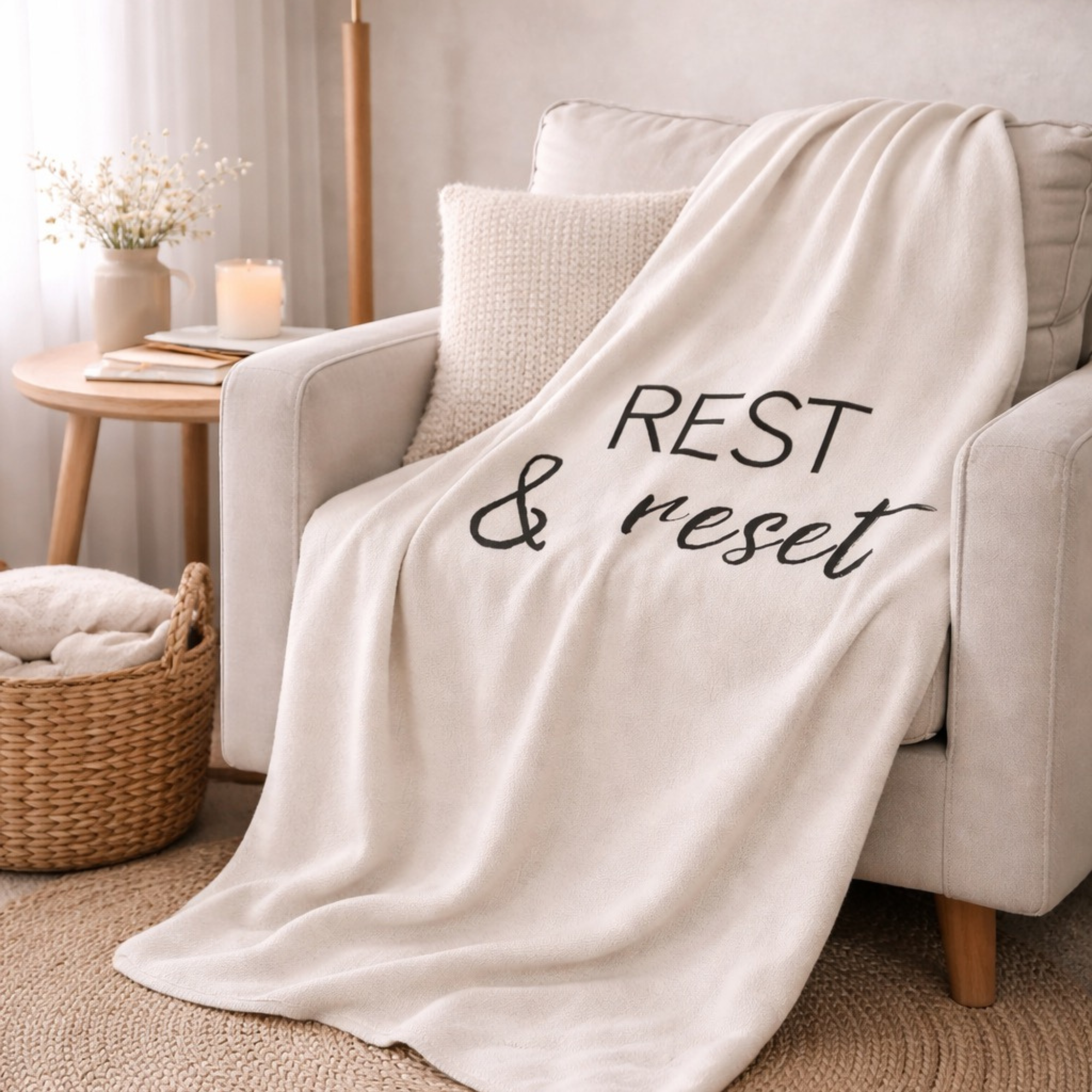 Rest &amp; Reset Cozy Throw Blanket – Minimalist Self-Care Home Decor