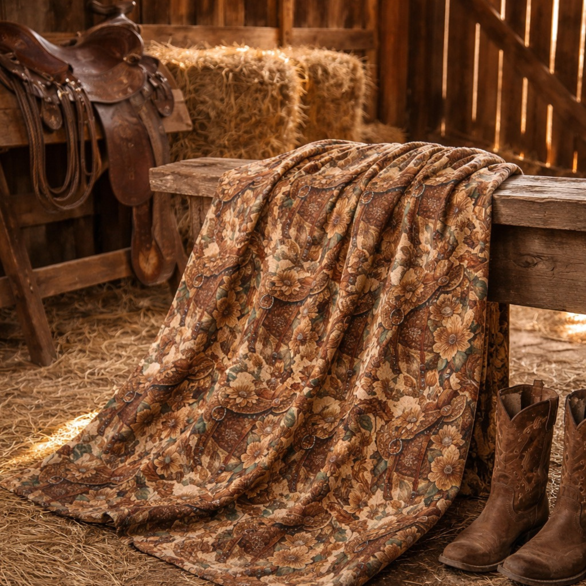 Saddle &amp; Bloom Western Throw Blanket