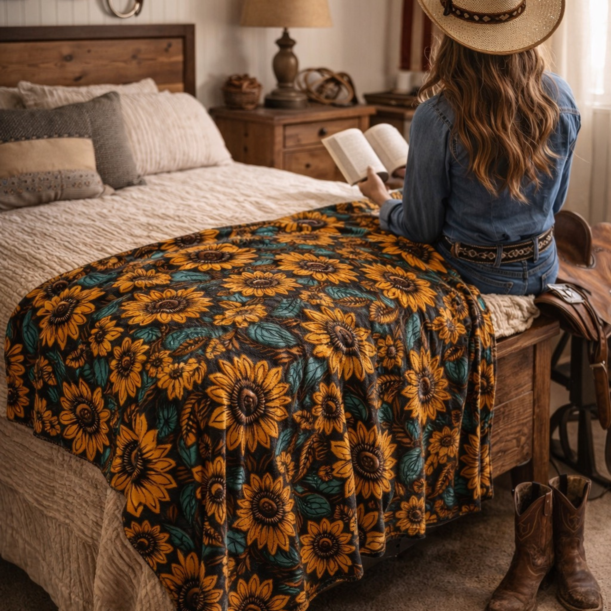 Sunflower Saddle Western Throw Blanket product thumbnail image