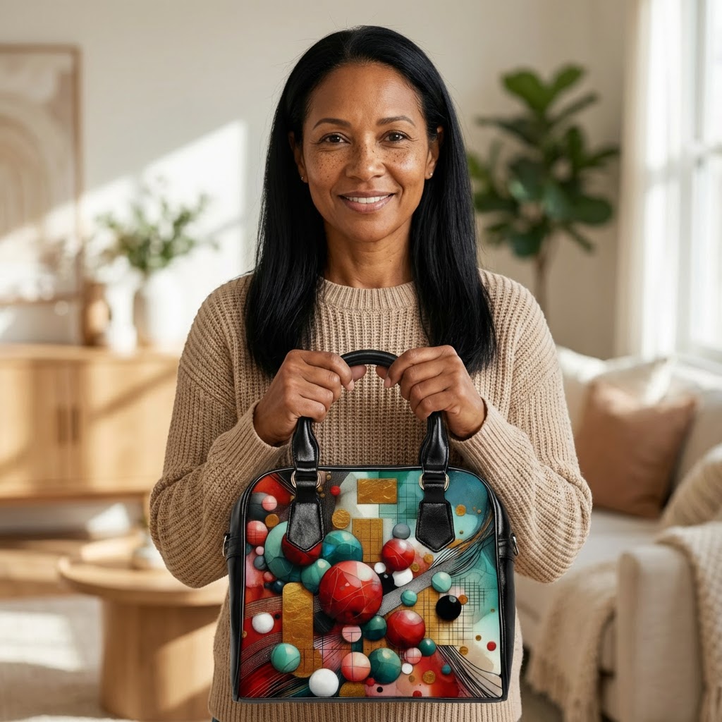 Abstract Geometric Shoulder Handbag — Colorful Retro Spheres Print product thumbnail image