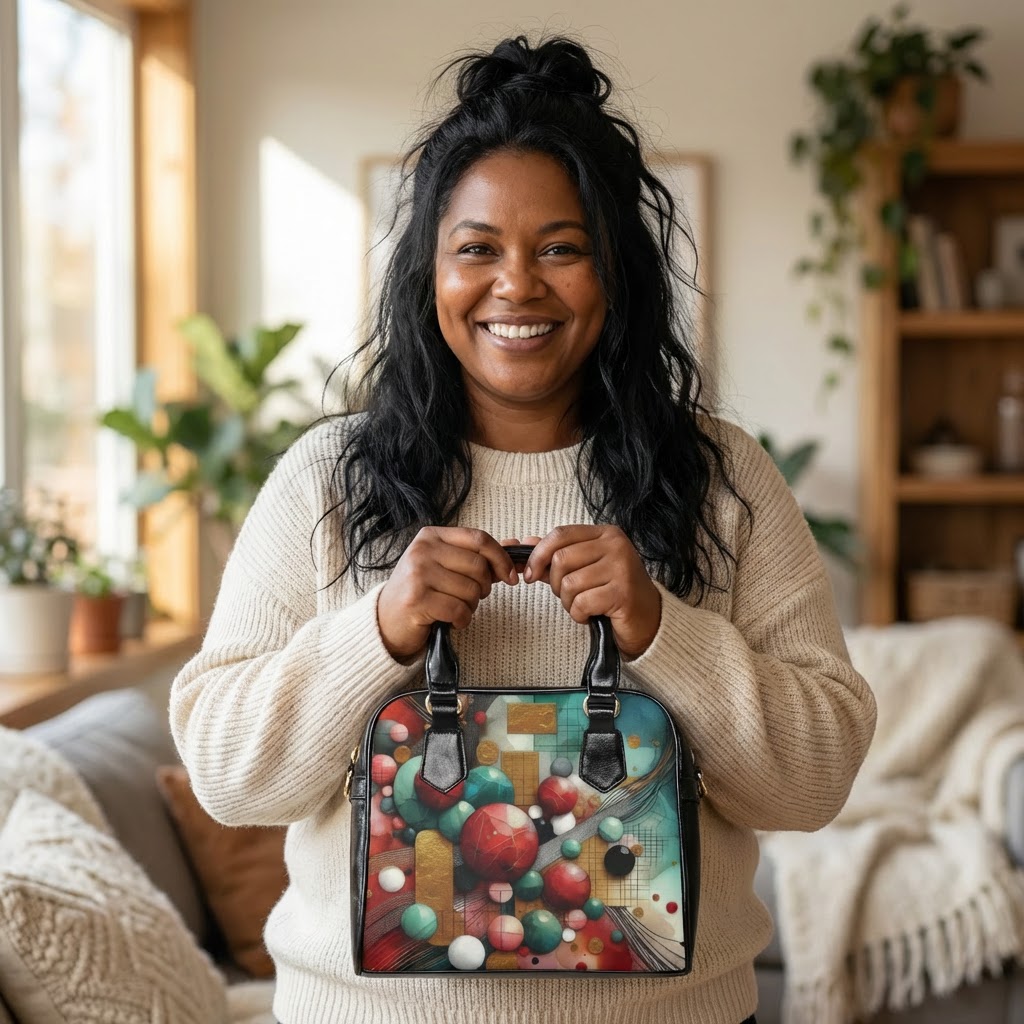 Abstract Geometric Shoulder Handbag — Colorful Retro Spheres Print product thumbnail image