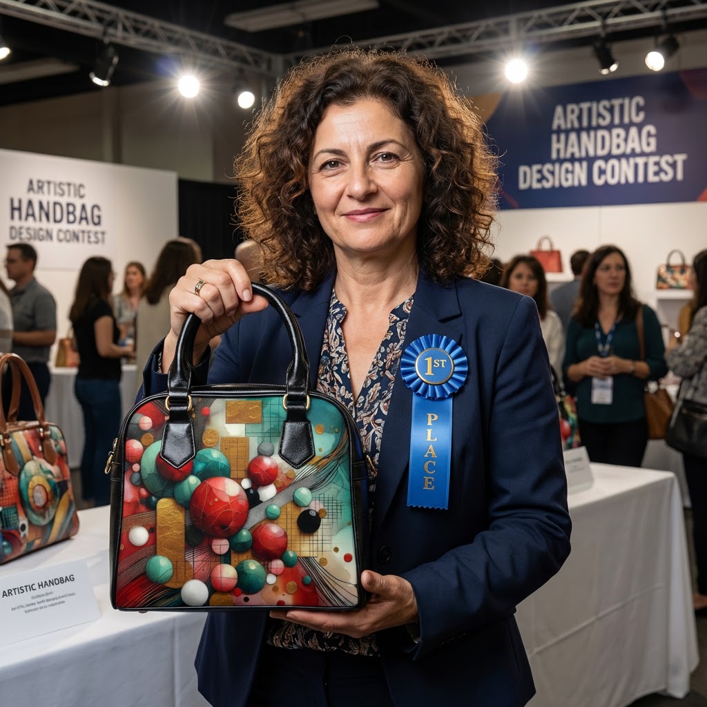 Abstract Geometric Shoulder Handbag — Colorful Retro Spheres Print