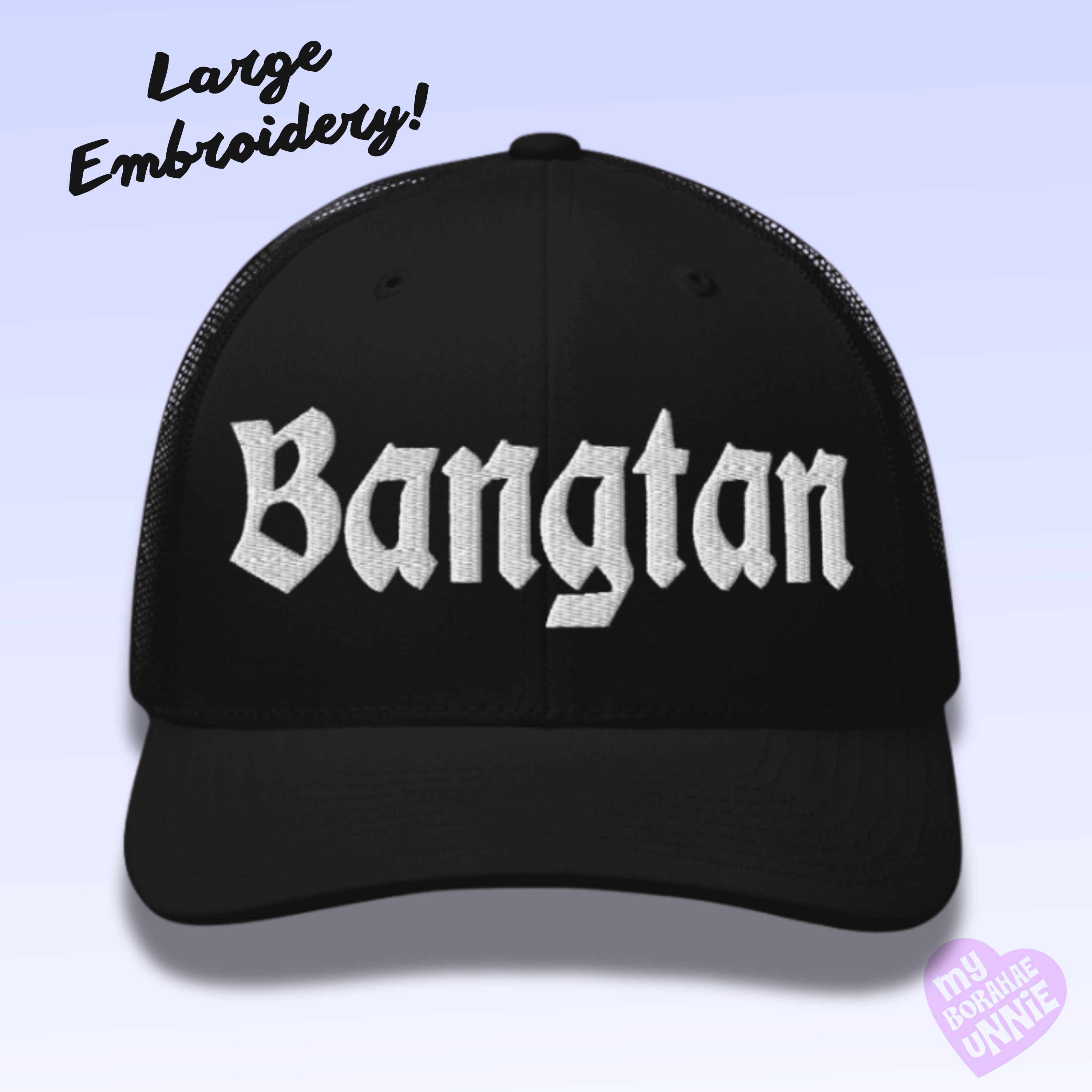 Embroidered White Thread Bangtan Kpop Foam Trucker Hat product thumbnail image