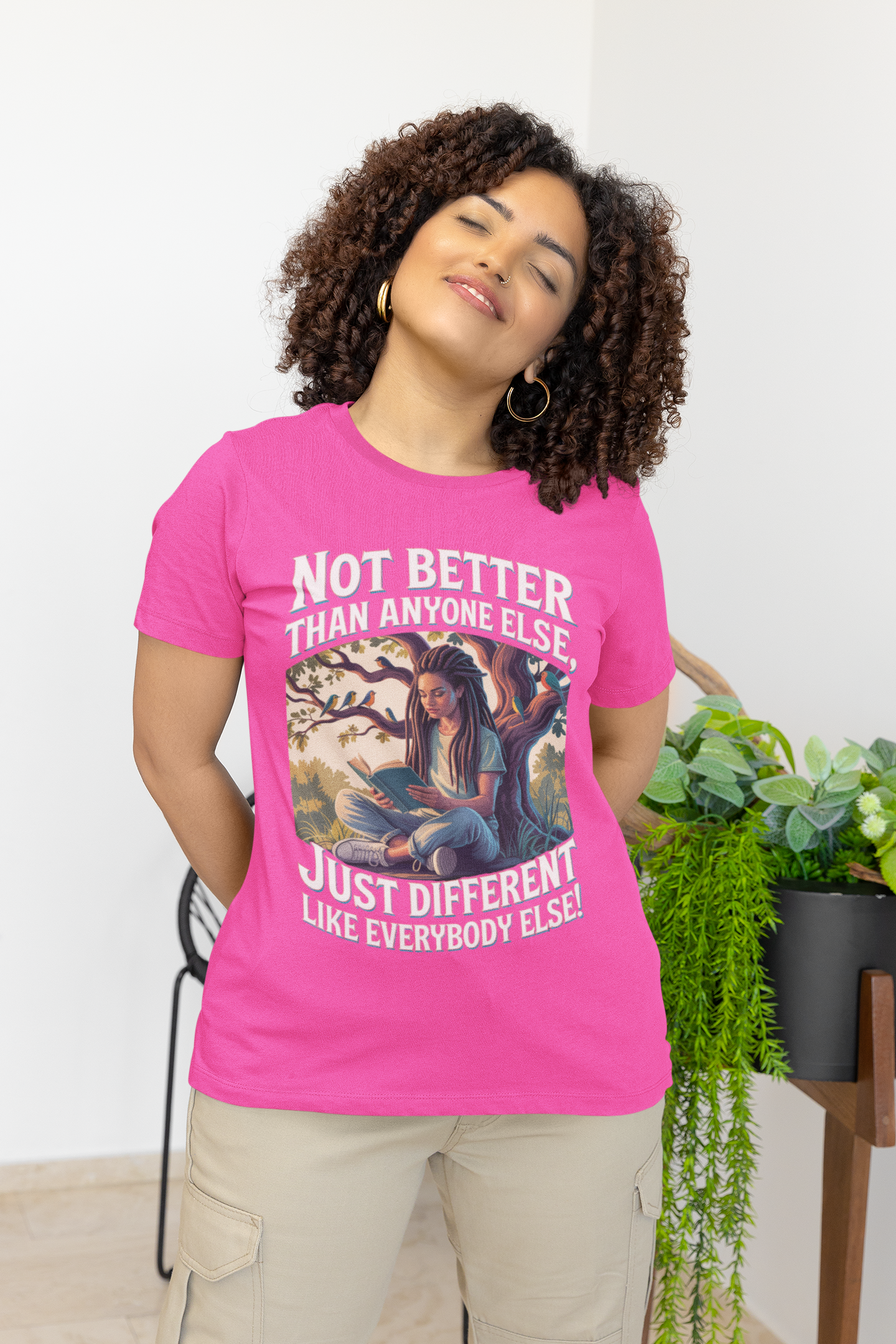 T‑Shirt — b. (female) "Not Better Than Anyone Else, Just Different Like Everybody Else" Illustrated Tee product thumbnail image T‑Shirt — b. (female) "Not Better Than Anyone Else, Just Different Like Everybody Else" Illustrated Tee product thumbnail image