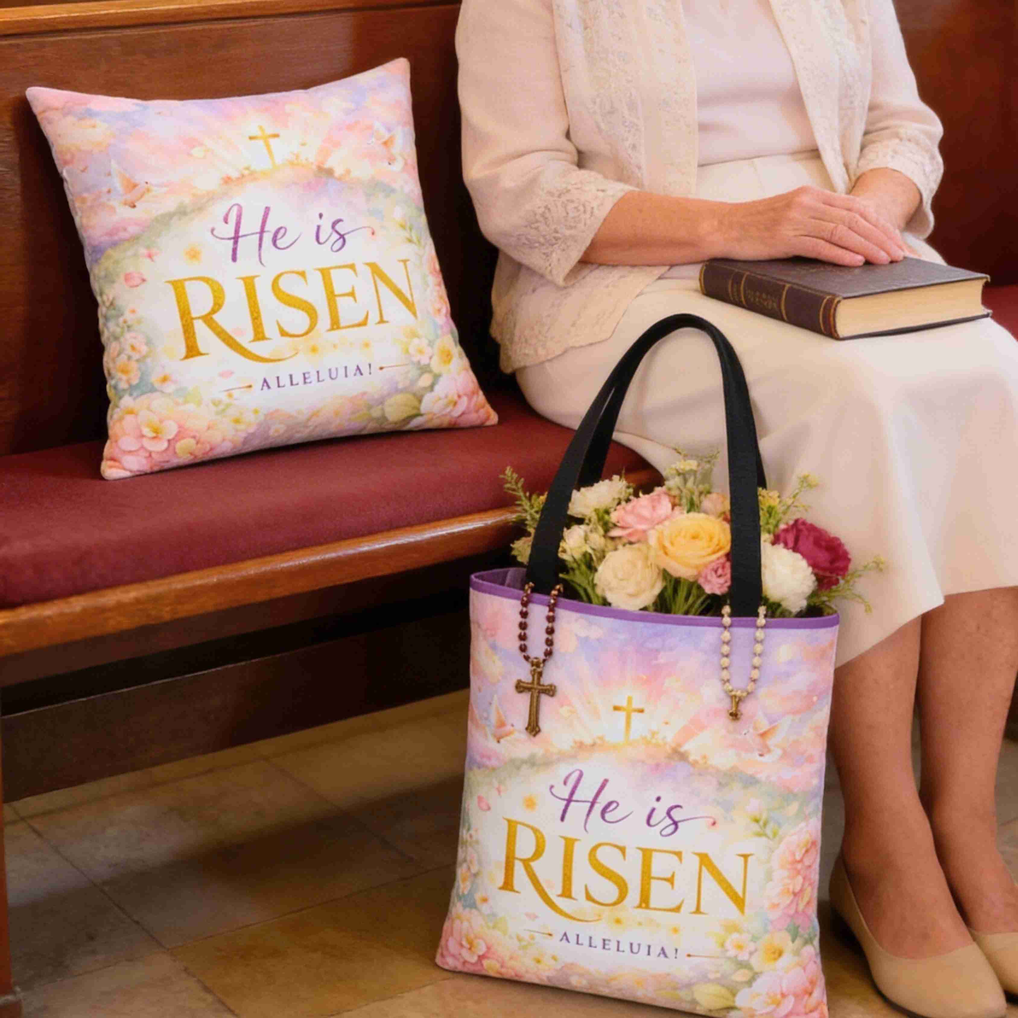 He Is Risen Alleluia Pillow | Easter Christian Scripture Decorative Couch Cushion product thumbnail image He Is Risen Alleluia Pillow | Easter Christian Scripture Decorative Couch Cushion product thumbnail image