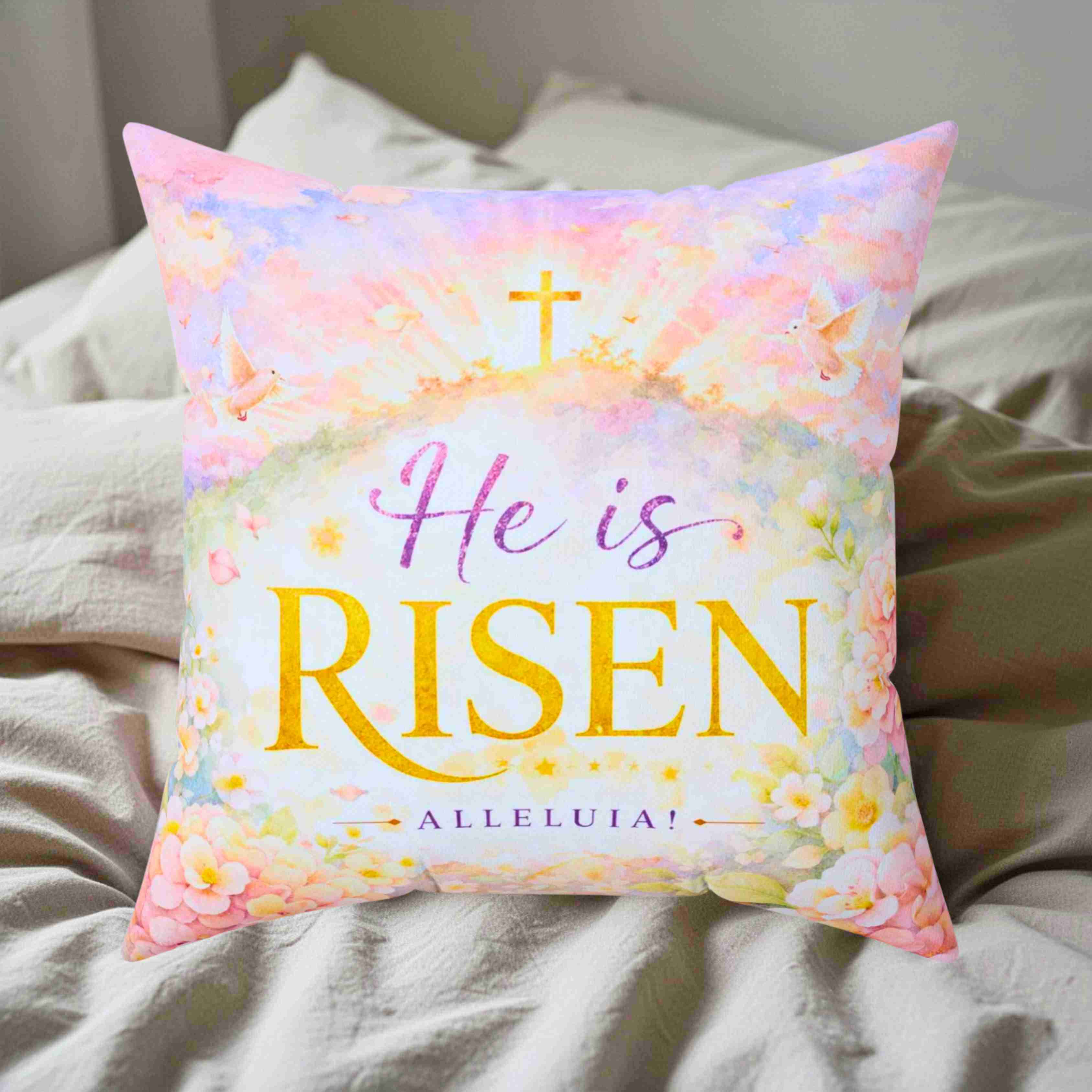 He Is Risen Alleluia Pillow | Easter Christian Scripture Decorative Couch Cushion product thumbnail image