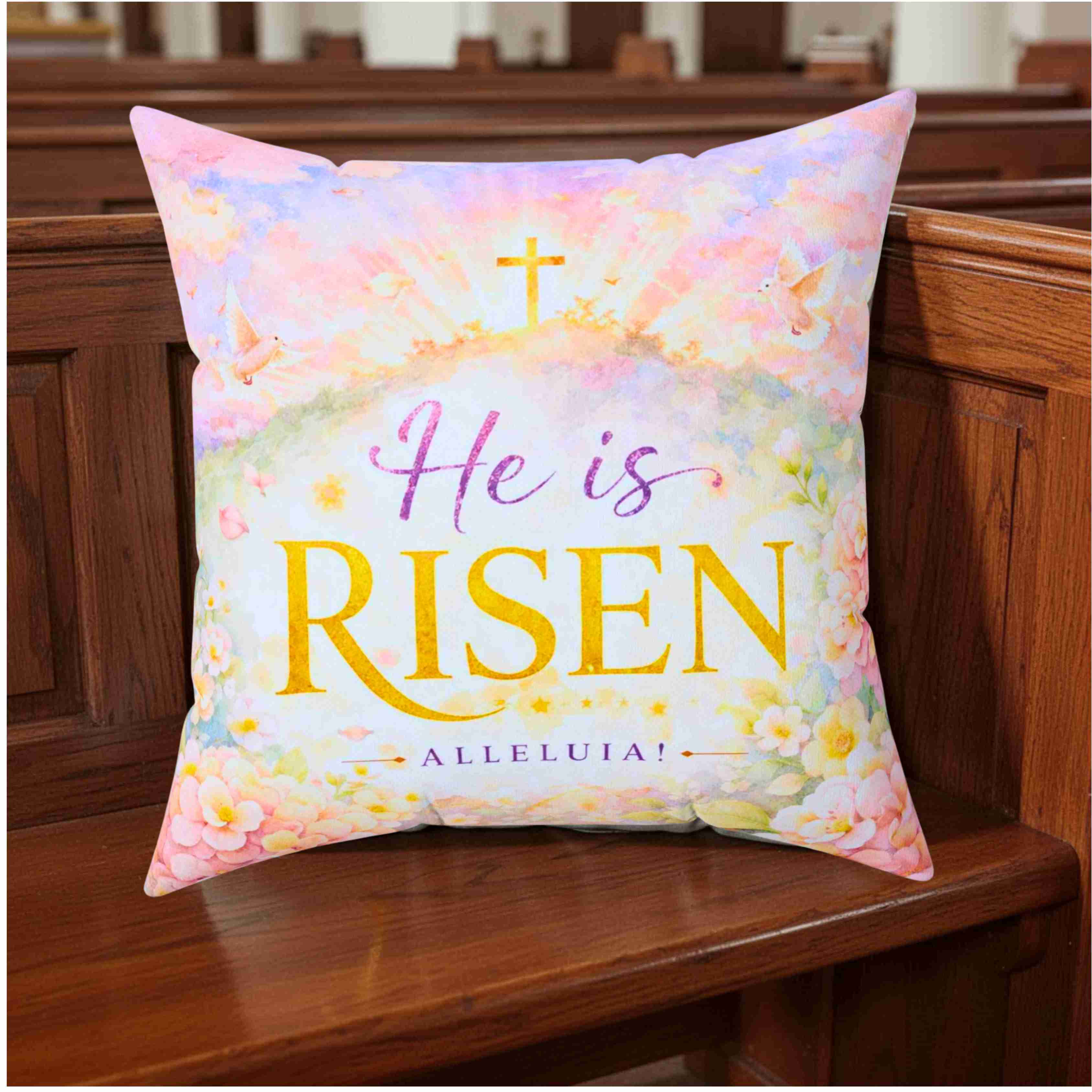 He Is Risen Alleluia Pillow | Easter Christian Scripture Decorative Couch Cushion