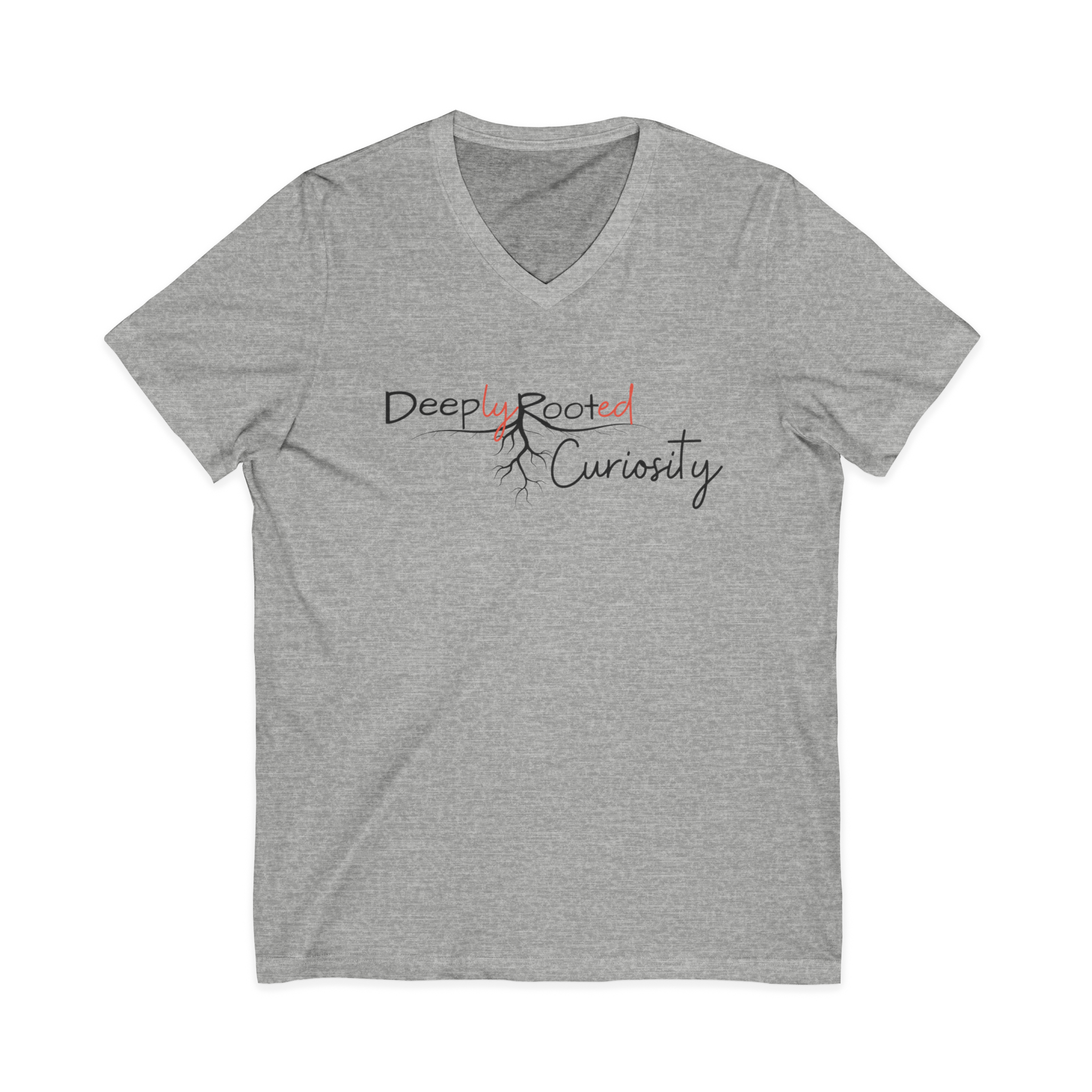 Deeply Rooted Curiosity V-Neck Tee — Inspirational Nature Graphic T-Shirt product thumbnail image