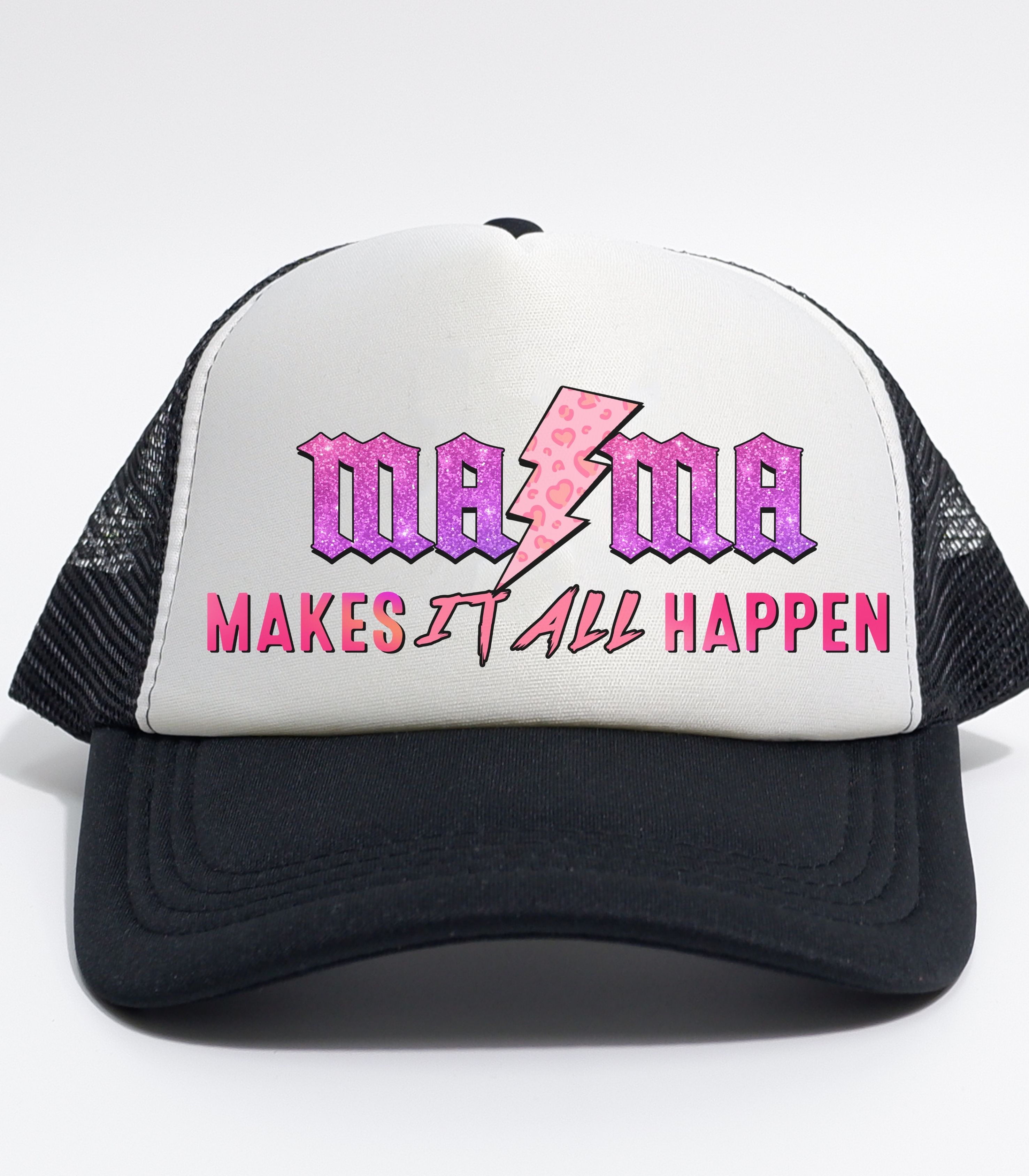 Mama Makes It All Happen Trucker Cap — Retro Pink Lightning Mom Hat product thumbnail image Mama Makes It All Happen Trucker Cap — Retro Pink Lightning Mom Hat product thumbnail image