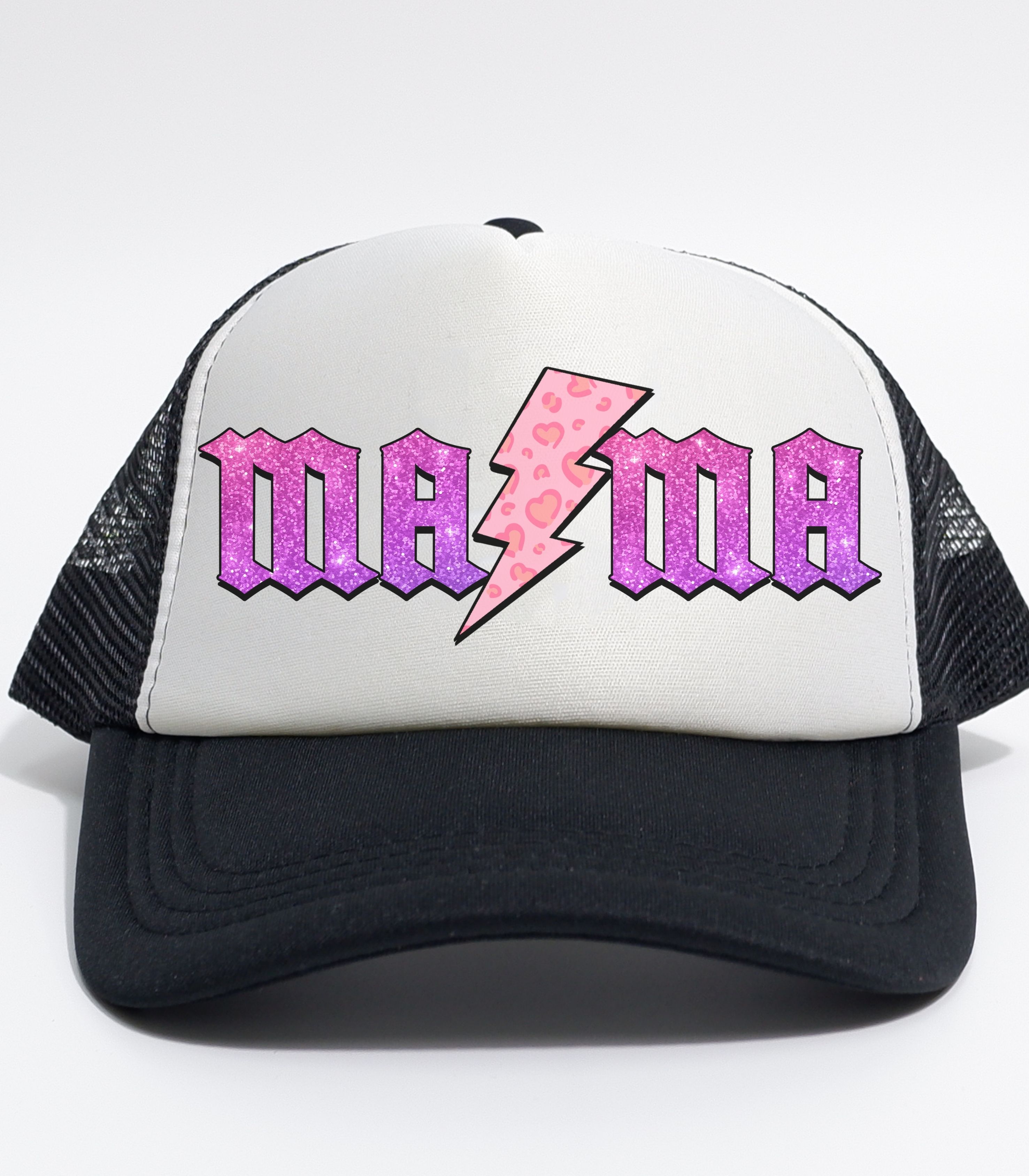 Mama Lightning Trucker Cap — Pink Glitter Rocker Mom Hat product thumbnail image