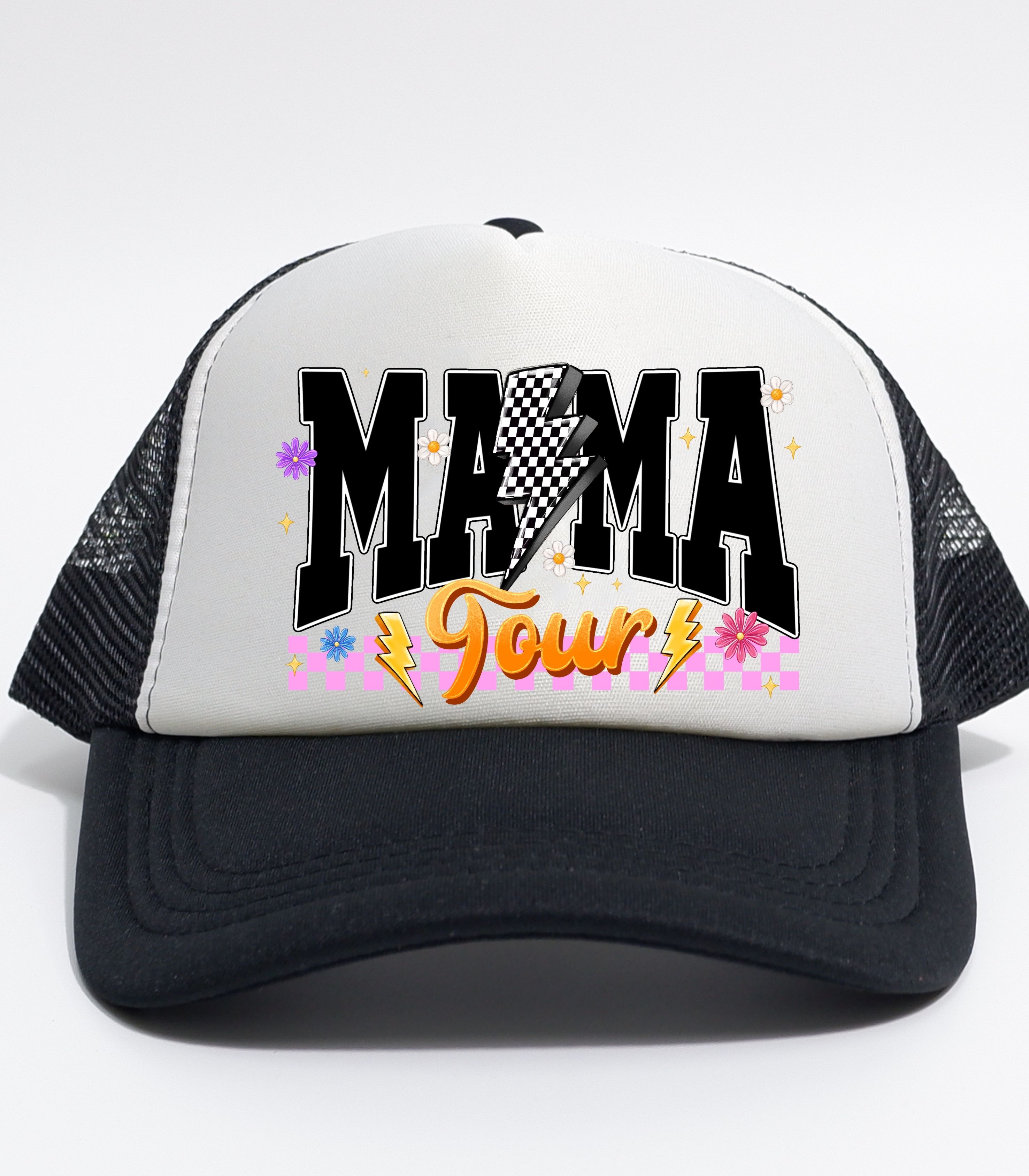 Mama Is Yours Trucker Cap – Retro Floral Lightning Mom Hat