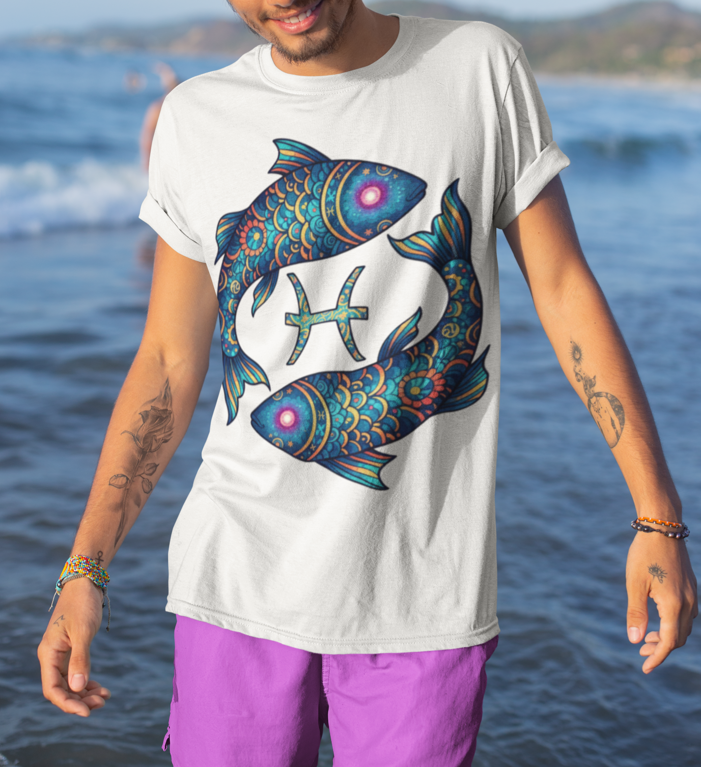 Pisces Zodiac Sign Gildan Unisex T-Shirt — Colorful Dreamy Astrology Horoscope Graphic Tee product thumbnail image Pisces Zodiac Sign Gildan Unisex T-Shirt — Colorful Dreamy Astrology Horoscope Graphic Tee product thumbnail image