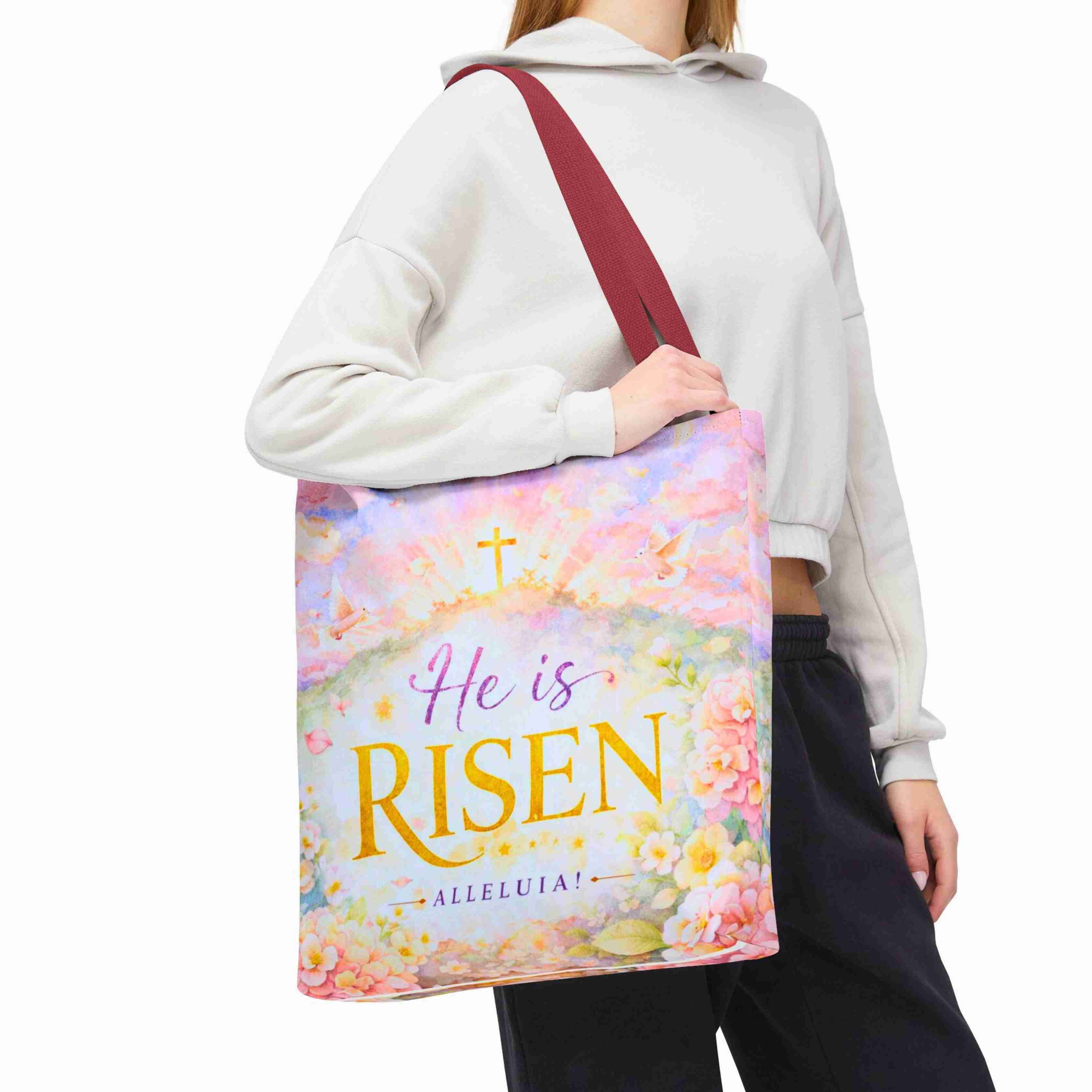 He Is Risen Tote Bag | Easter Resurrection Floral Cross product thumbnail image
