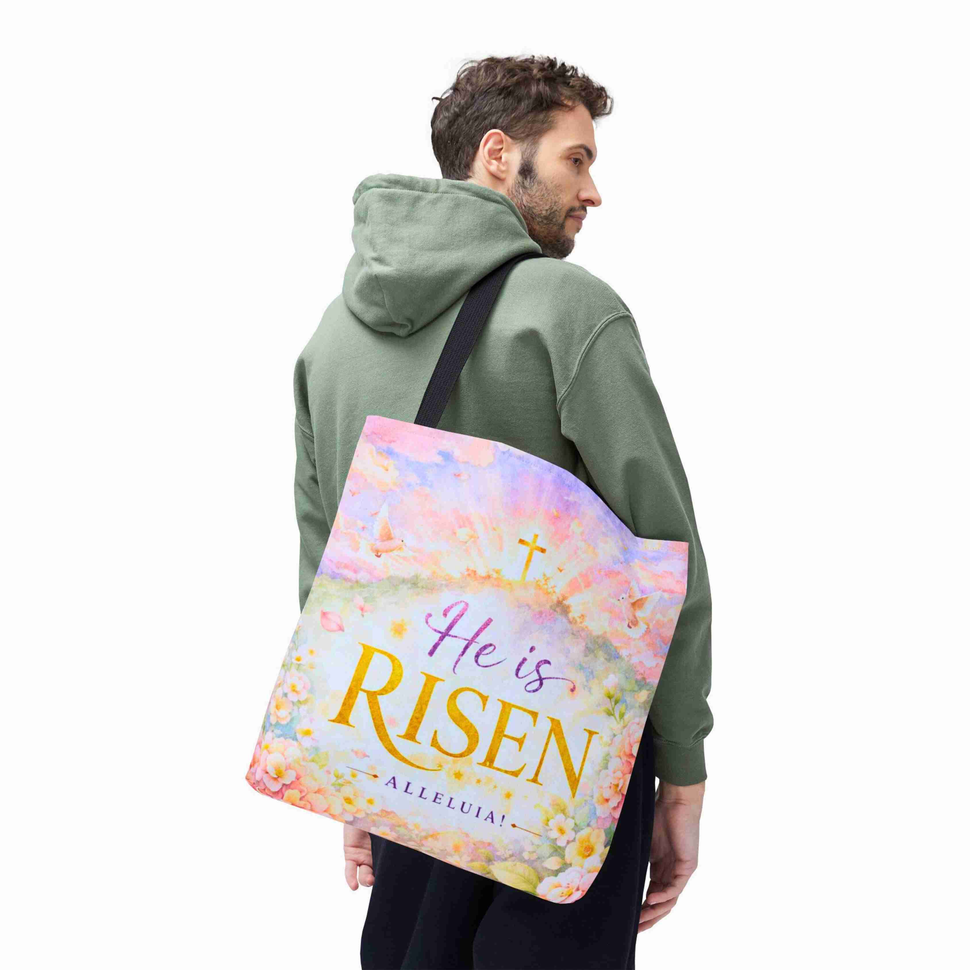 He Is Risen Tote Bag | Easter Resurrection Floral Cross product thumbnail image