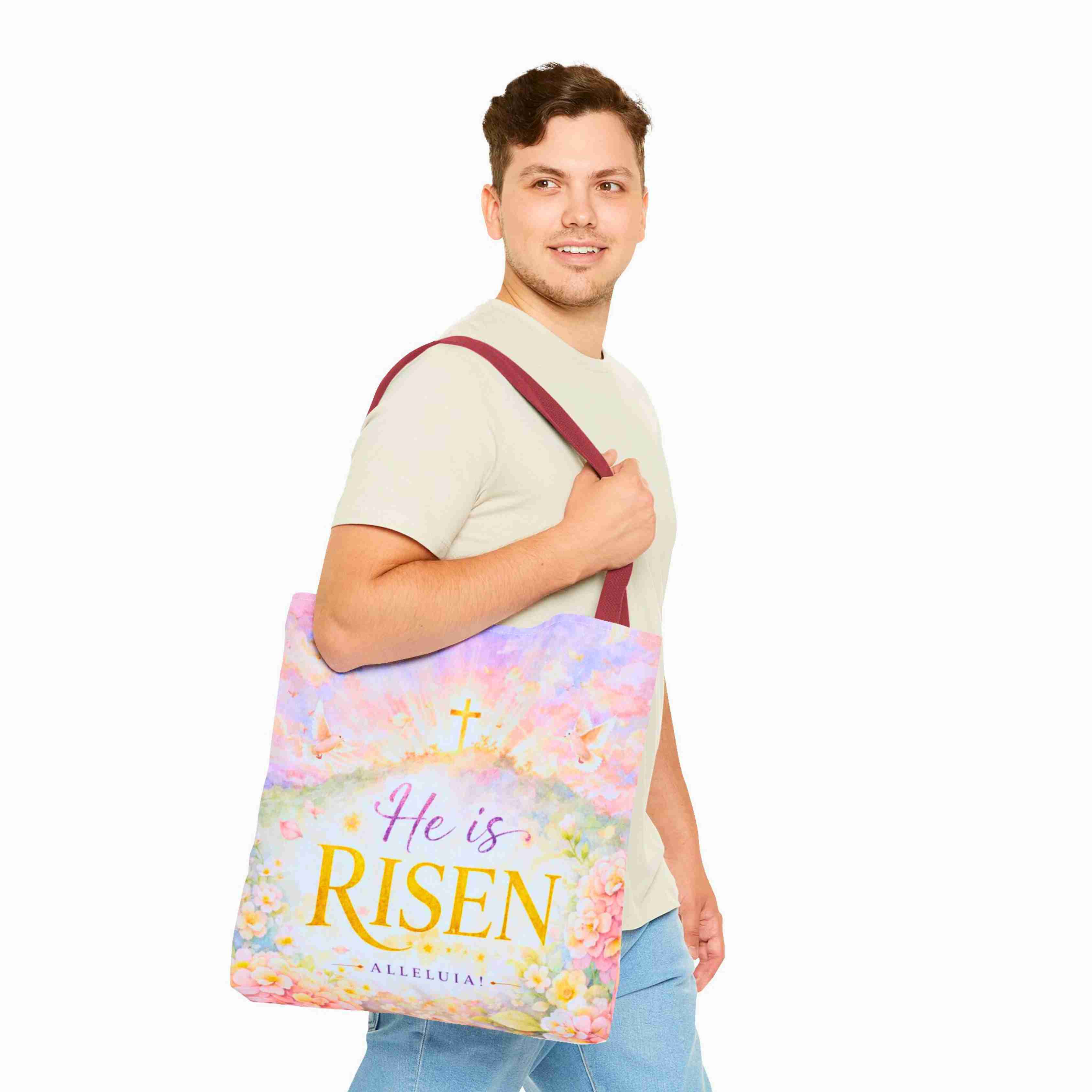 He Is Risen Tote Bag | Easter Resurrection Floral Cross product thumbnail image