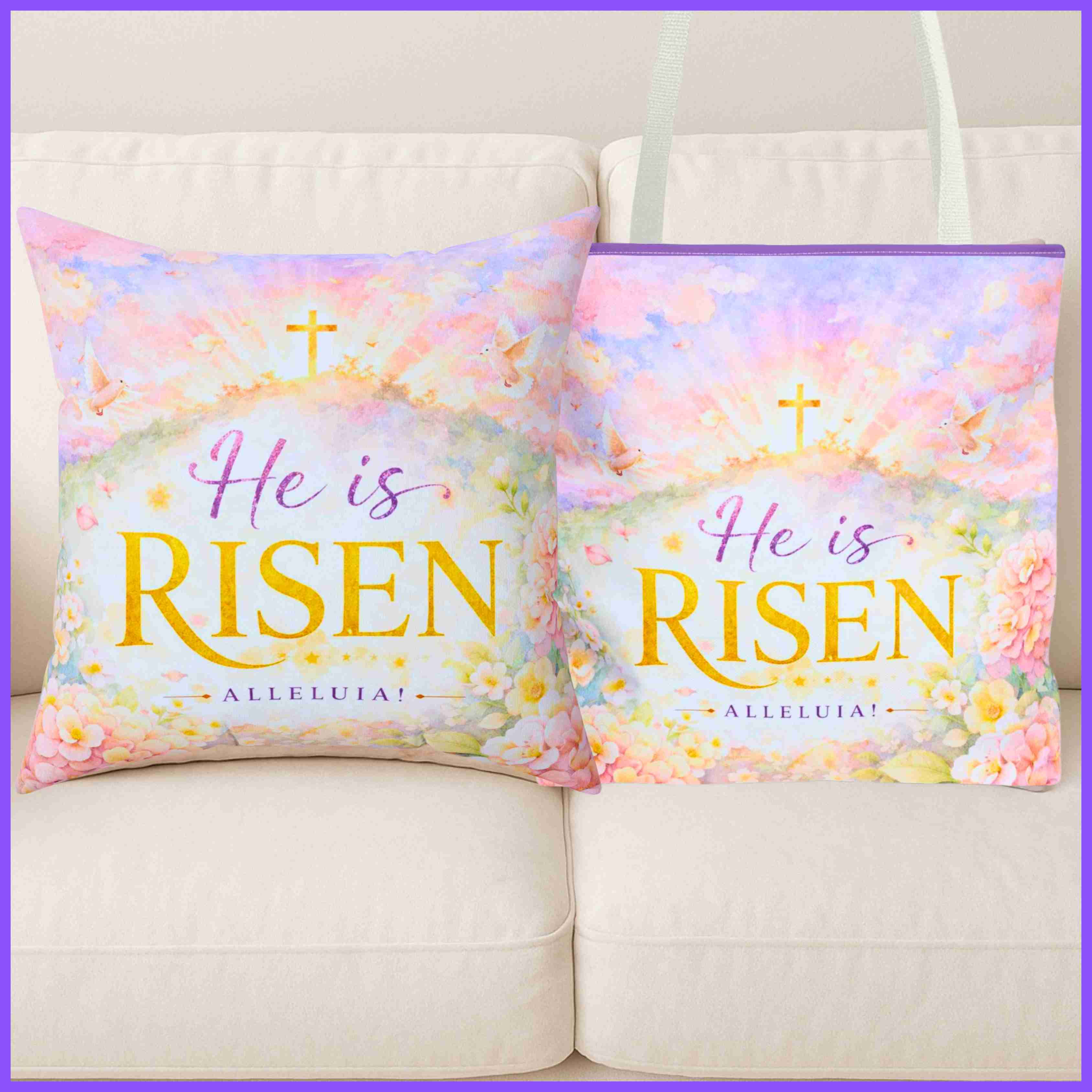 He Is Risen Tote Bag | Easter Resurrection Floral Cross product thumbnail image
