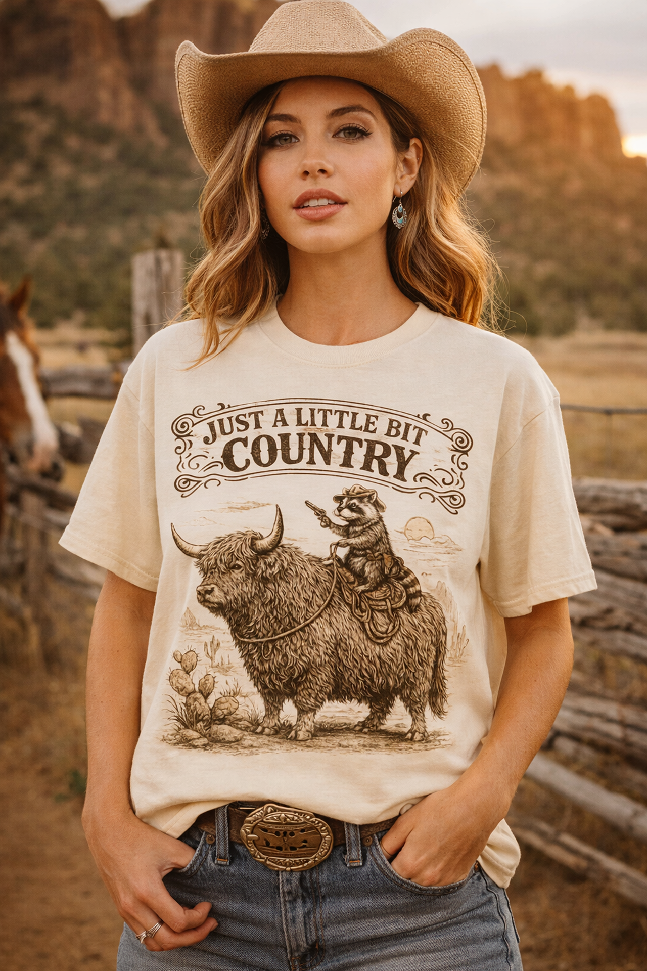 Just A Little Bit Country Shirt Highland Cow Vintage Western Cowgirl Tee