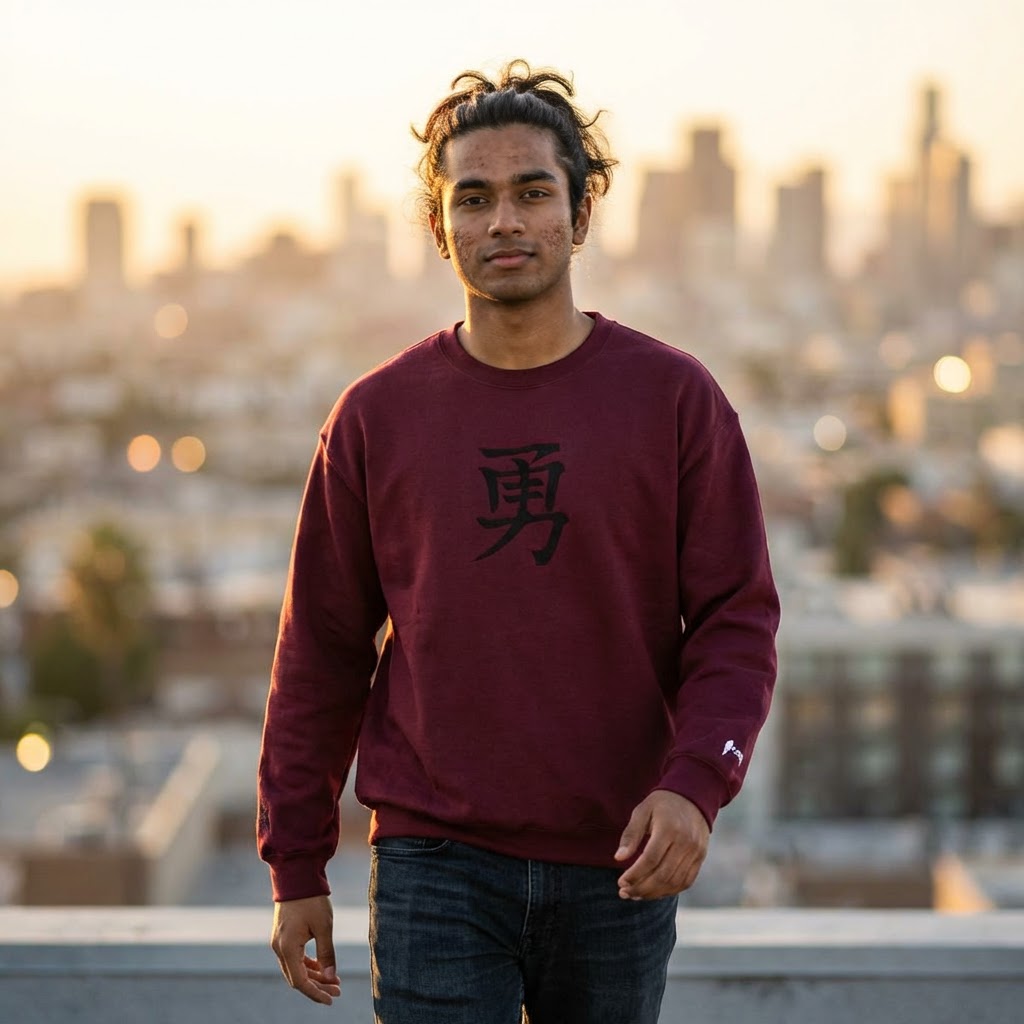 7 Lion "Courage" Embroidered  Crewneck Sweatshirt 