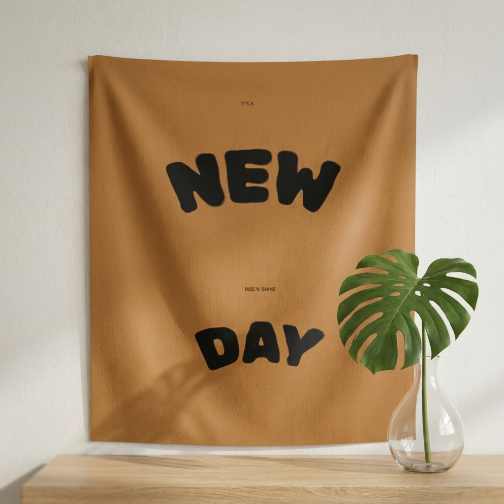 New Day Wall Tapestry — Motivational Brown Bedroom/Office Décor product thumbnail image