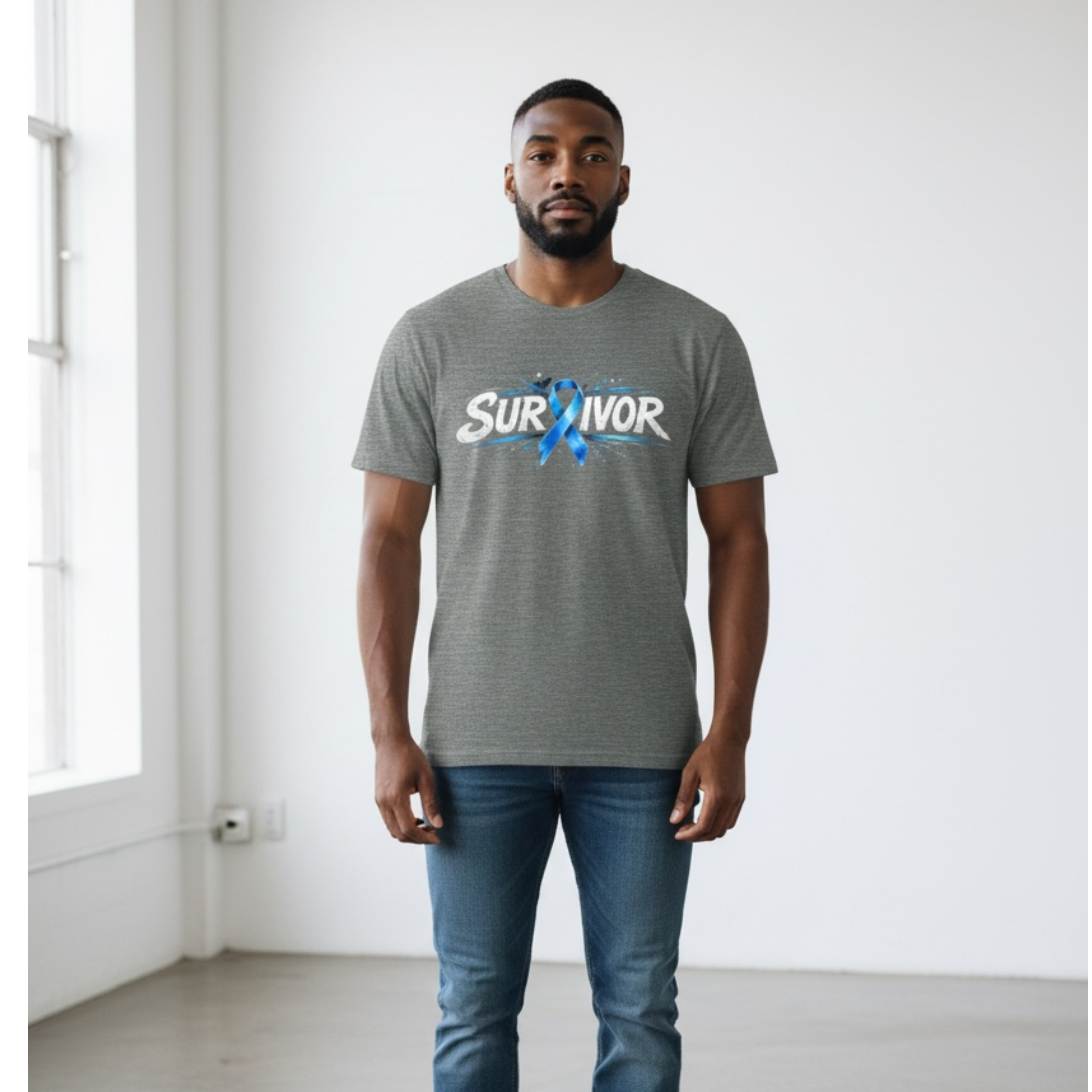 Colorectal Cancer Survivor T-Shirt — Blue Awareness Ribbon product thumbnail image
