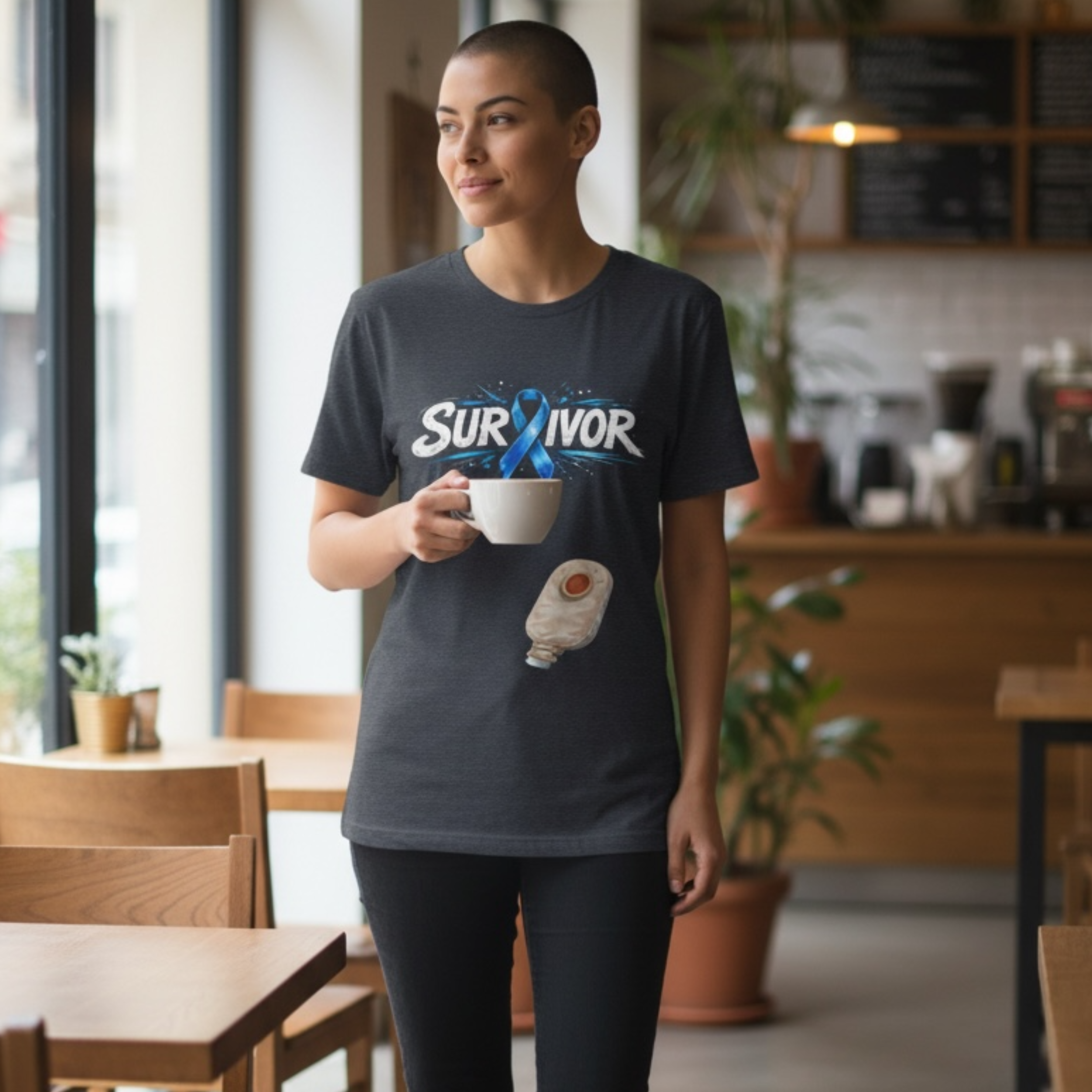 Colorectal Cancer Survivor Tee — Blue Ribbon &amp; Colostomy Bag Humor product thumbnail image