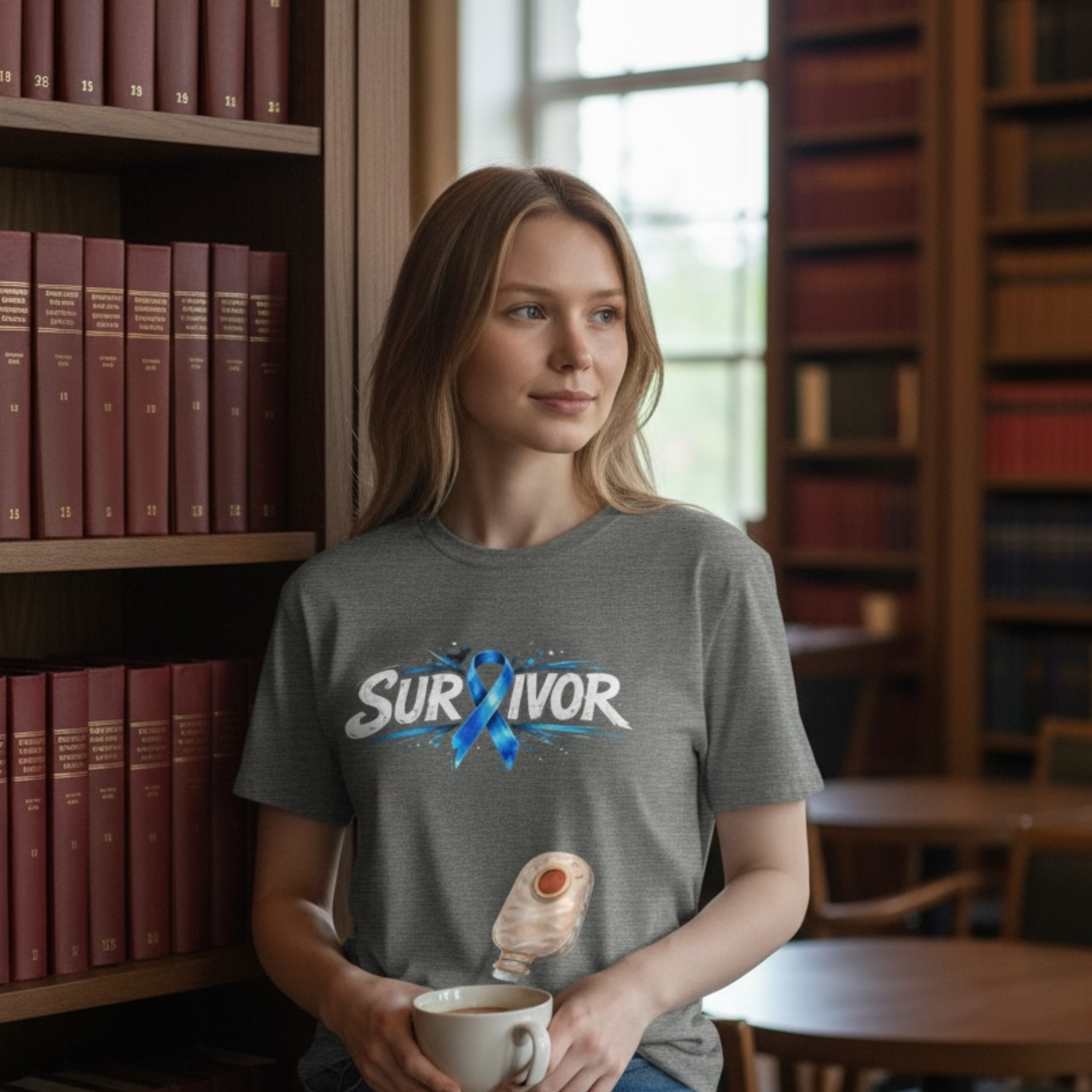 Colorectal Cancer Survivor Tee — Blue Ribbon & Colostomy Bag Humor product thumbnail image Colorectal Cancer Survivor Tee — Blue Ribbon & Colostomy Bag Humor product thumbnail image