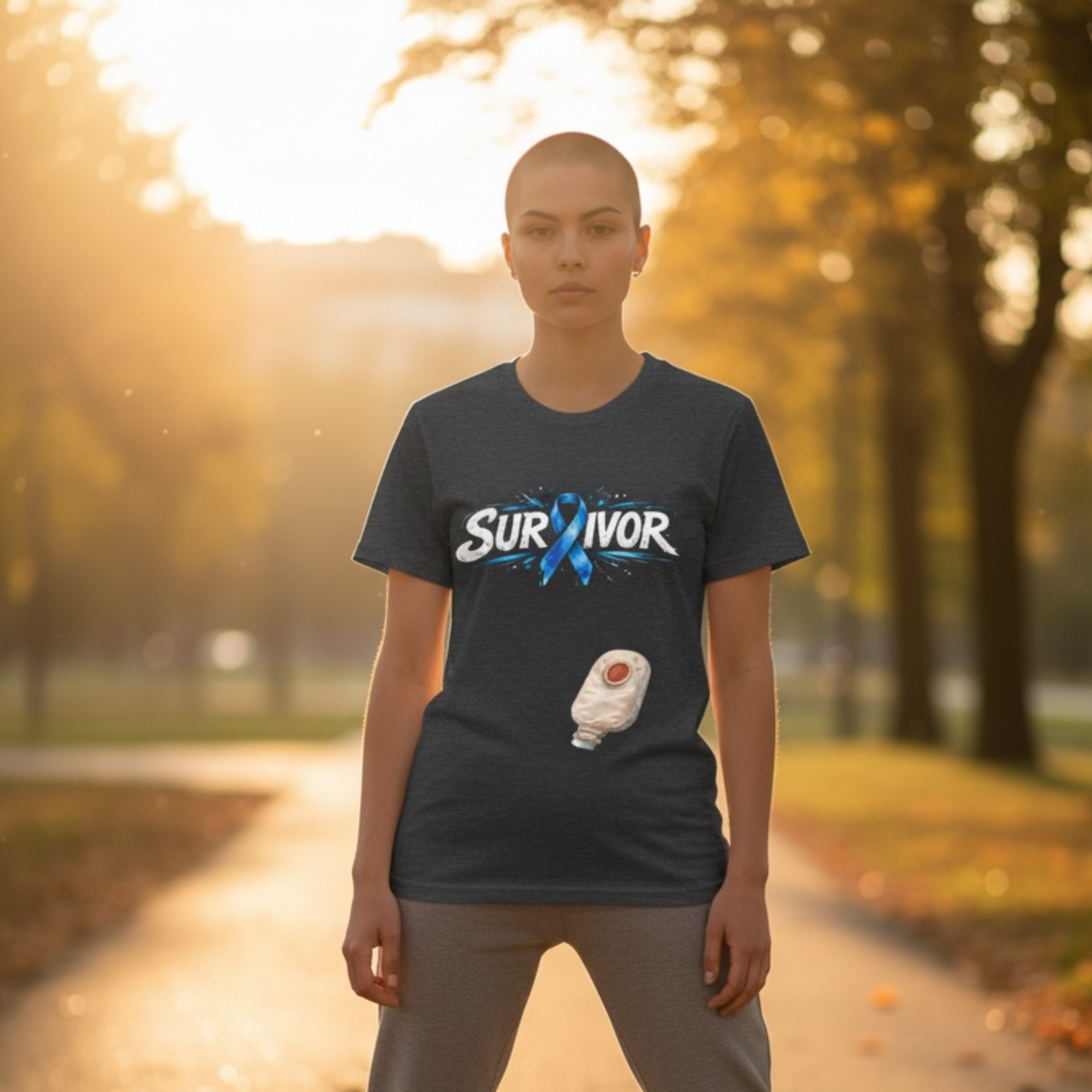 Colorectal Cancer Survivor Tee — Blue Ribbon &amp; Colostomy Bag Humor